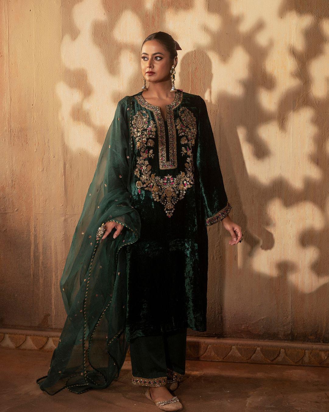 Occasion Wear Velvet Sequence Work Green Color Salwar Suit