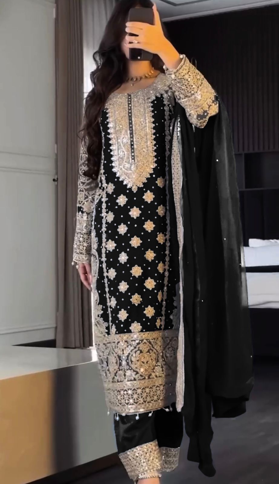 Fancy Black Color Georgette Revet Moti Salwar Suit