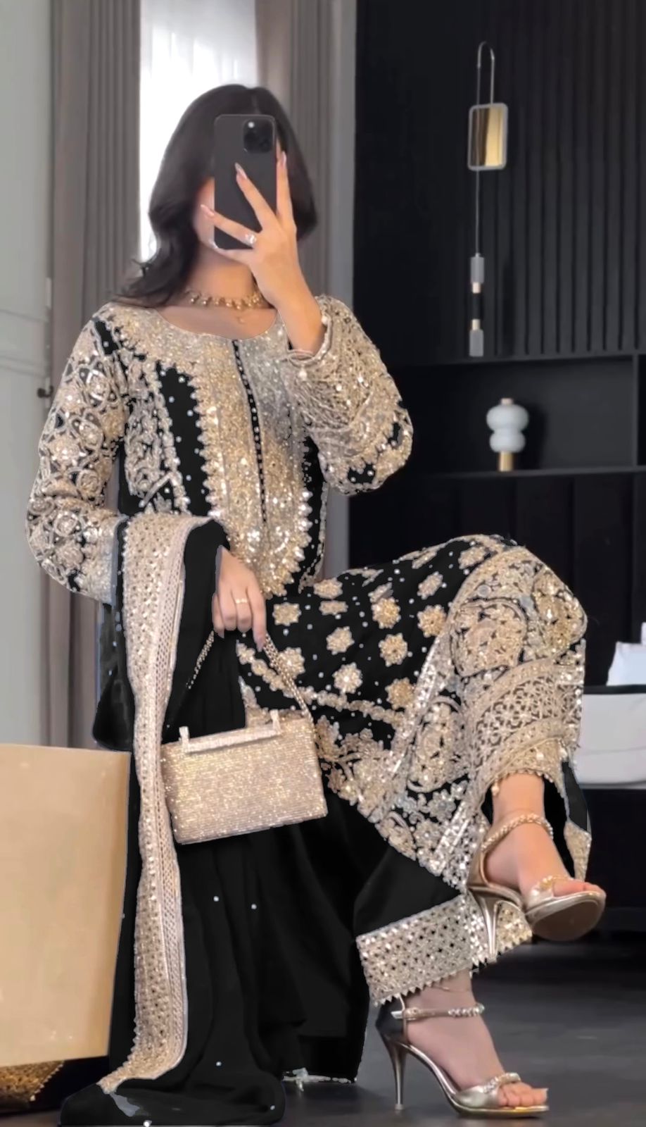 Fancy Black Color Georgette Revet Moti Salwar Suit