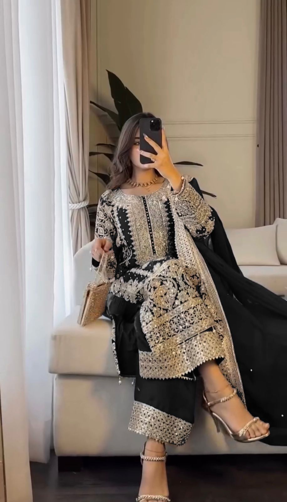 Fancy Black Color Georgette Revet Moti Salwar Suit