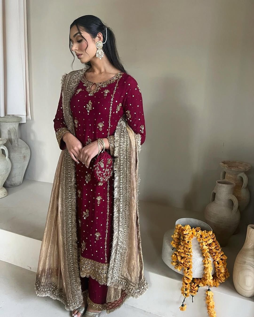 Outstanding Georgette Maroon Color Salwar Suit