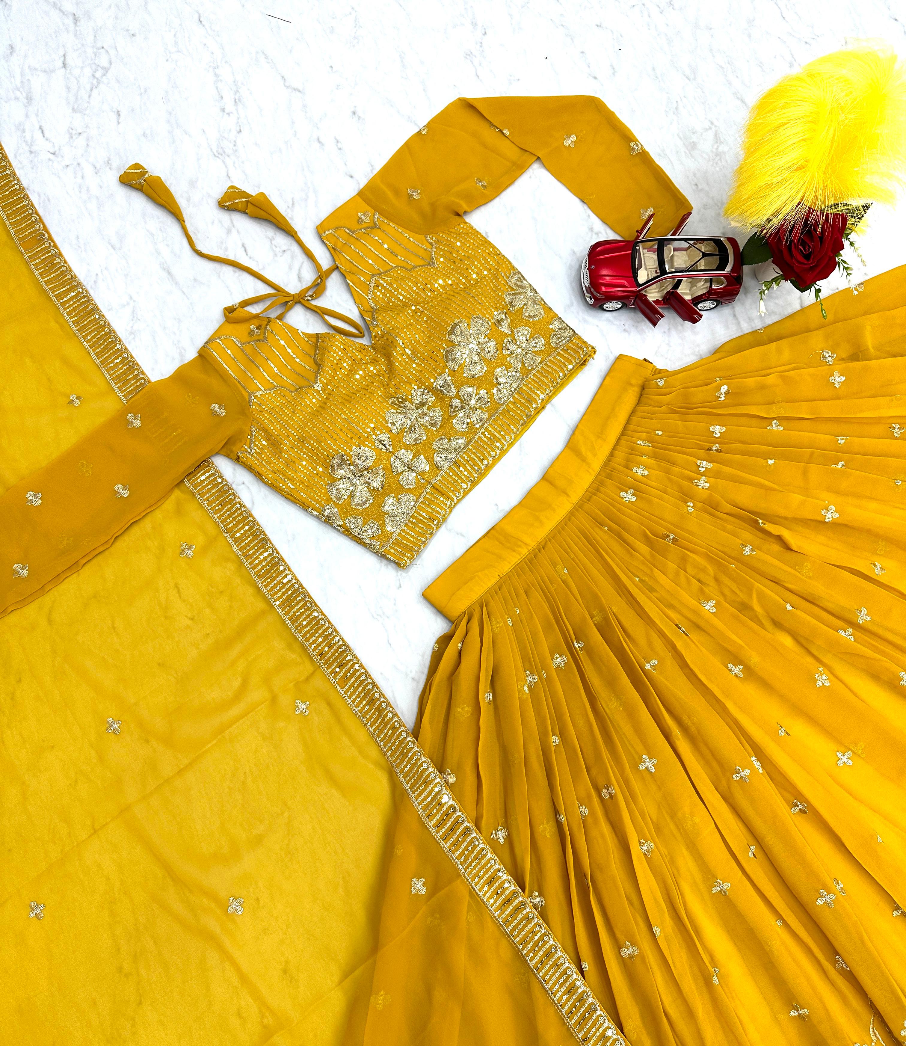 Function Wear Yellow Color Georgette Lehenga Choli