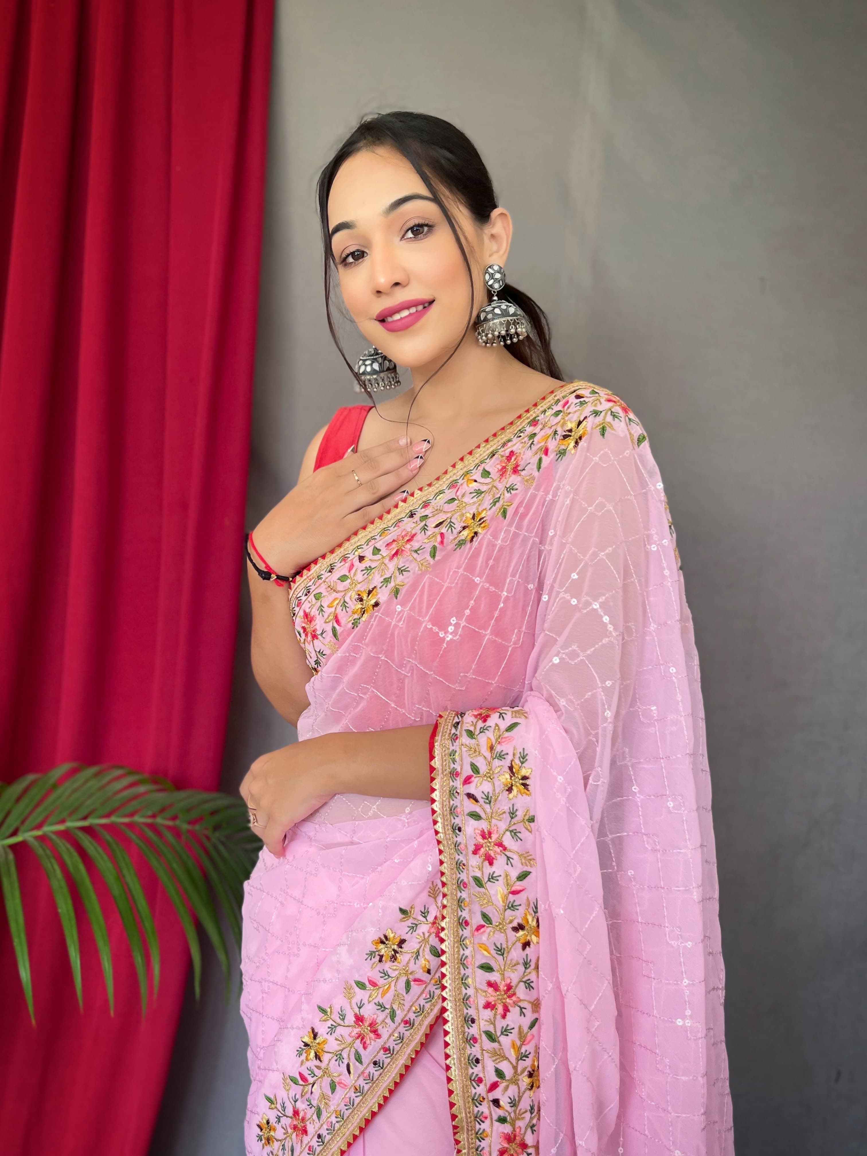 Occasion Wear SEQUENCE WORK Pink Color Saree