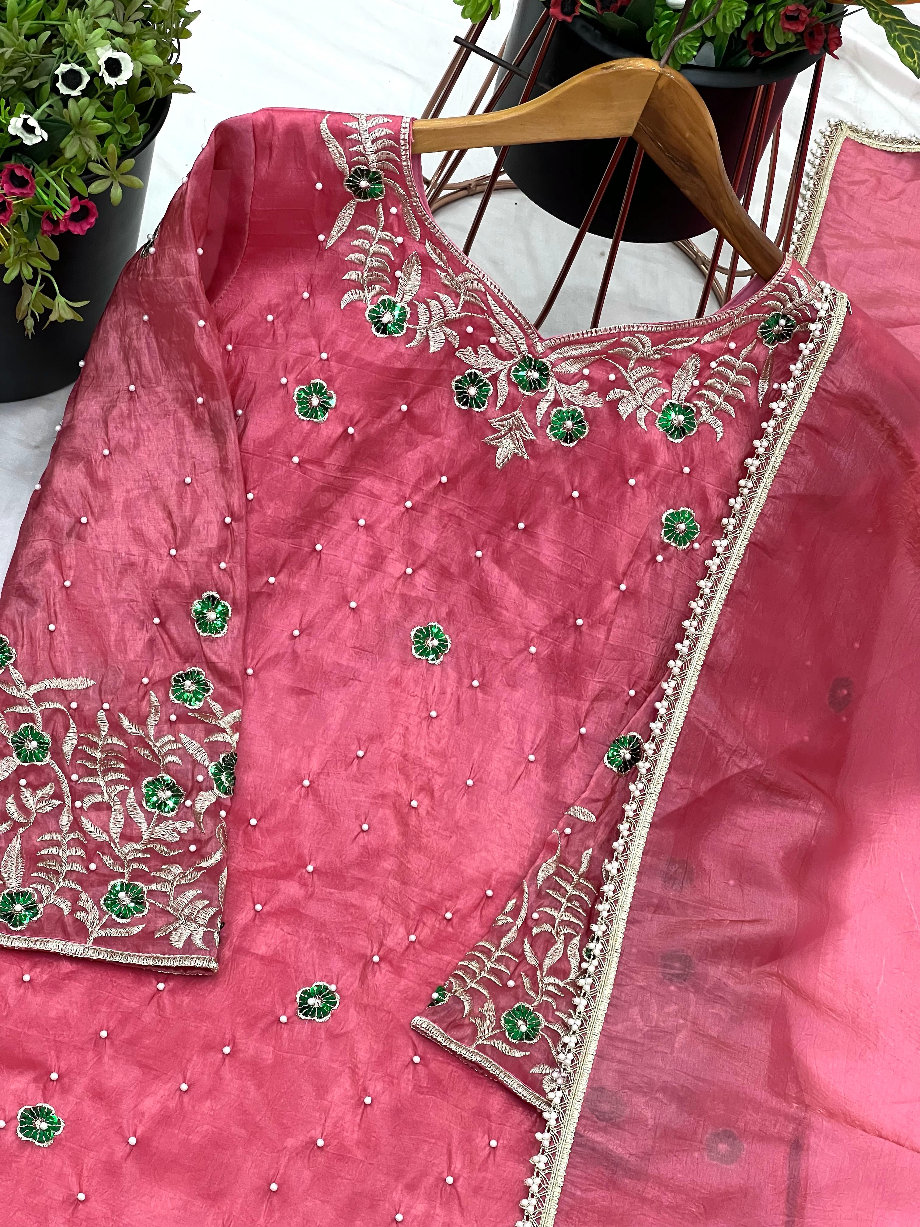 Imposing Sequence Work Pink Color Palazzo Suit