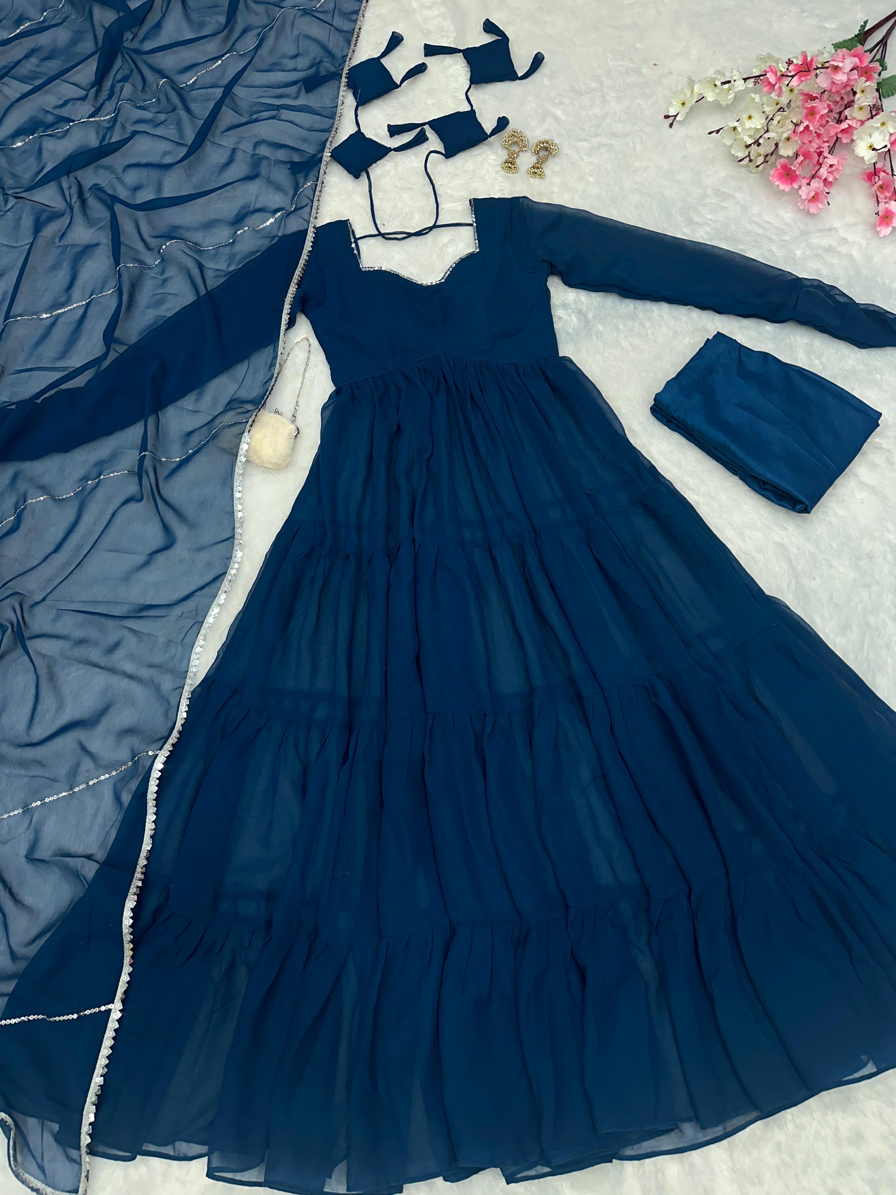 Fancy Blue Georgette Anarkali Gown