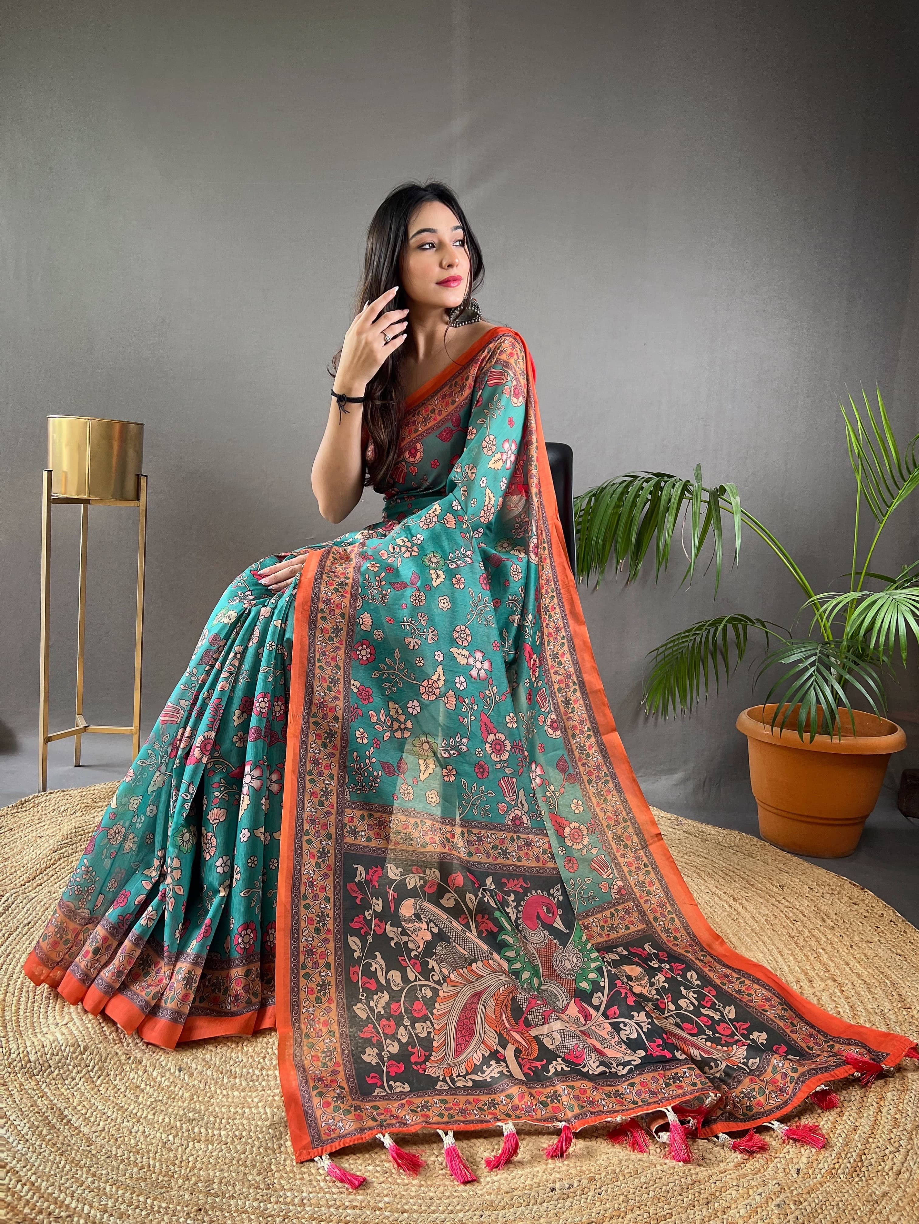 Fabulous Malai Cotton Sky Blue Color Saree