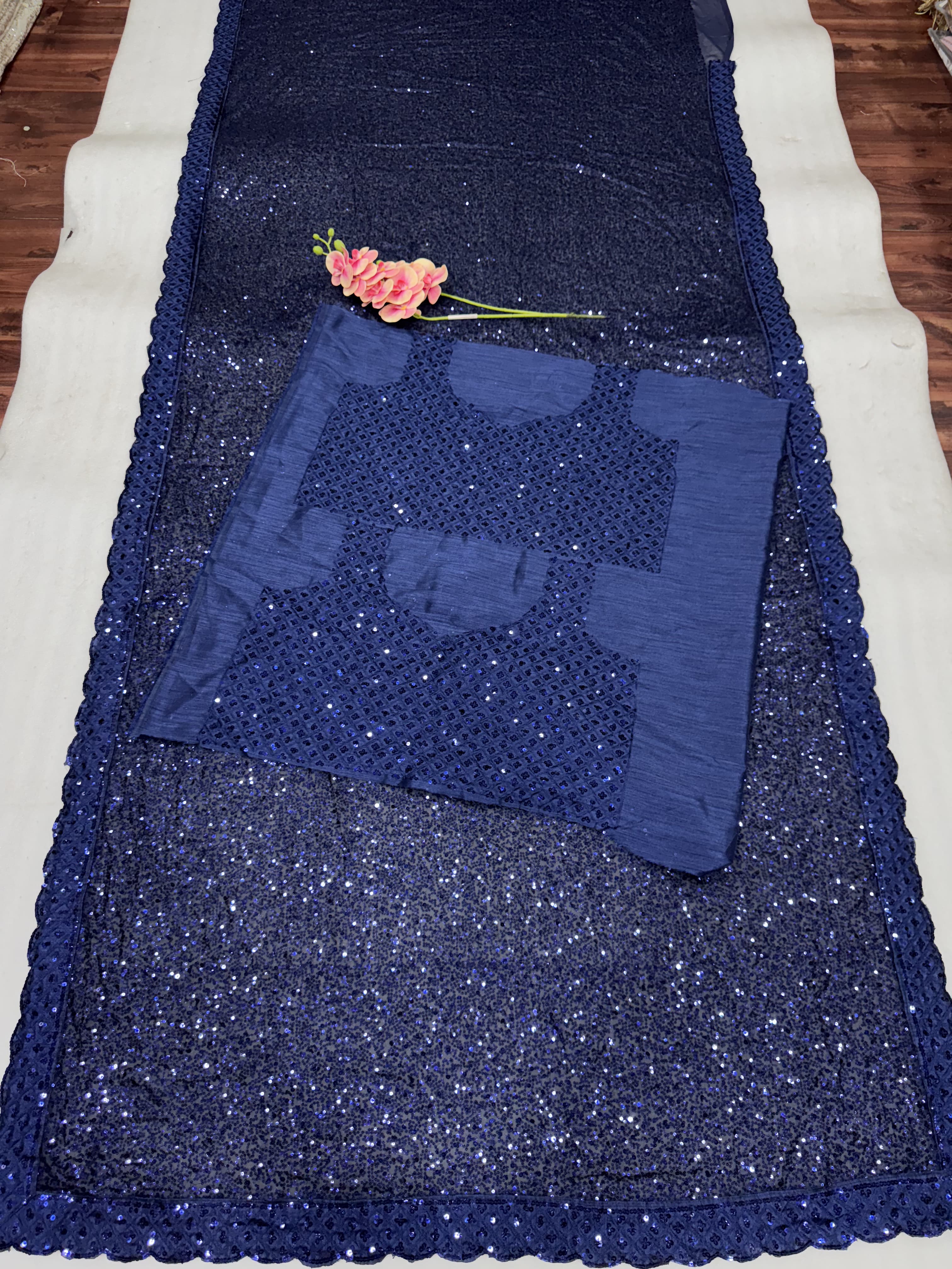 Adorable Georgette Sequence Work Blue Color Saree