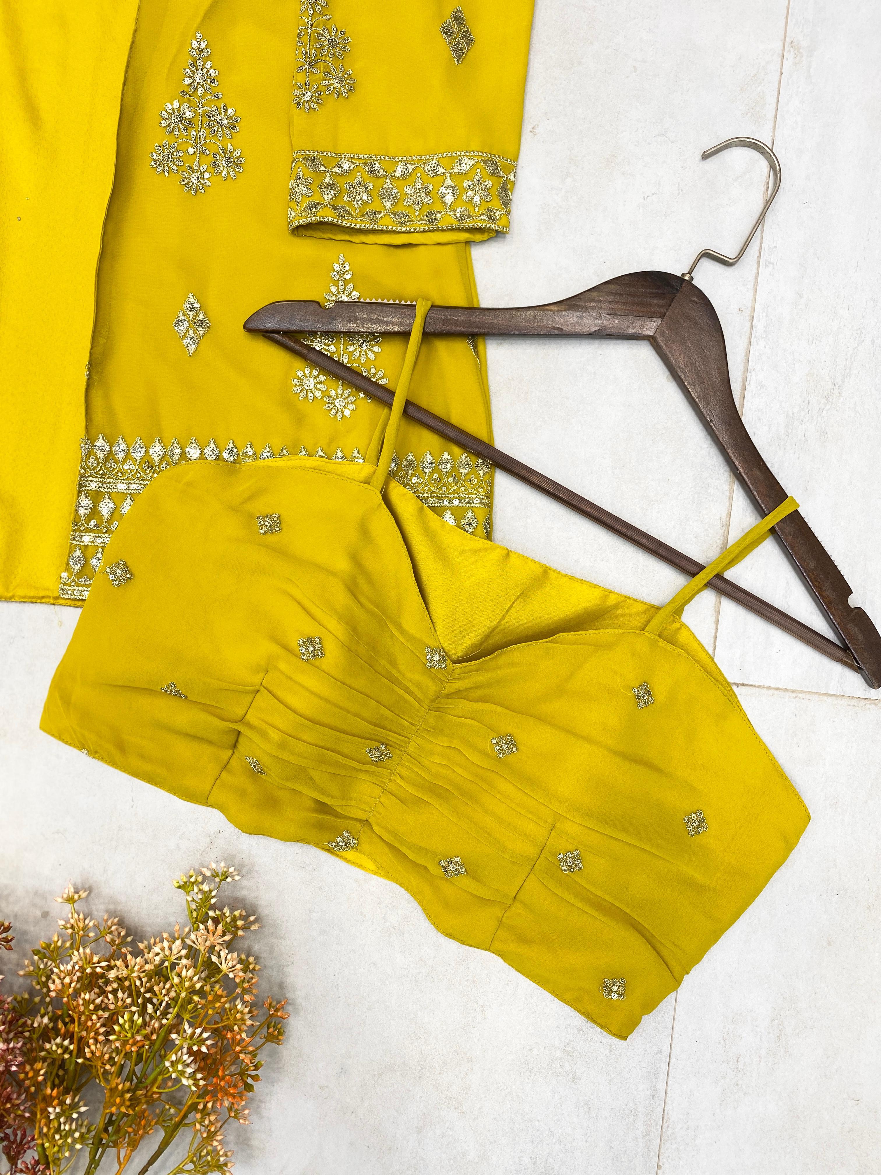 Attractive Georgette Yellow Color Palazzo With Koti