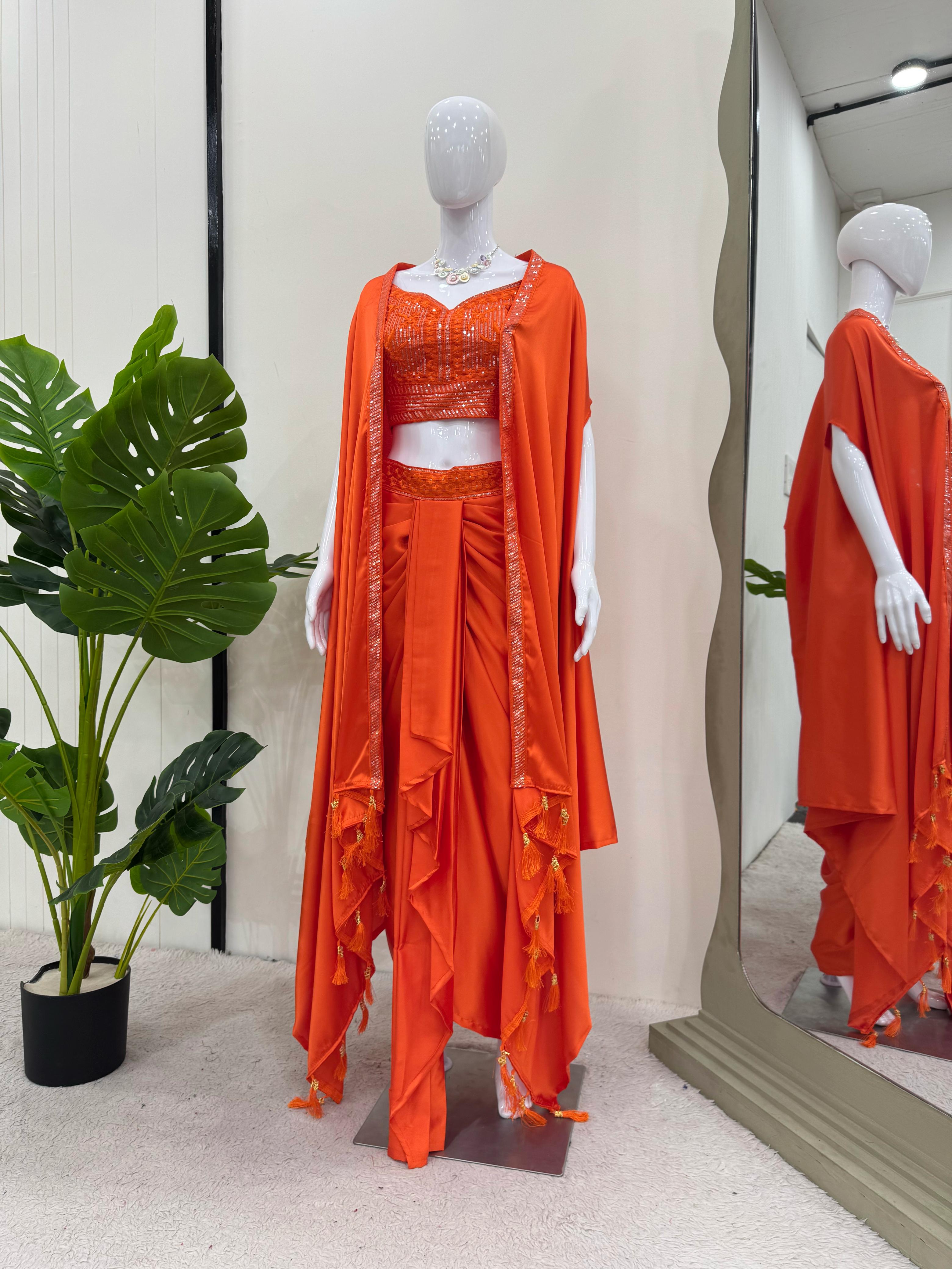 Blissful Orange Color Dhoti Suit With Shrug