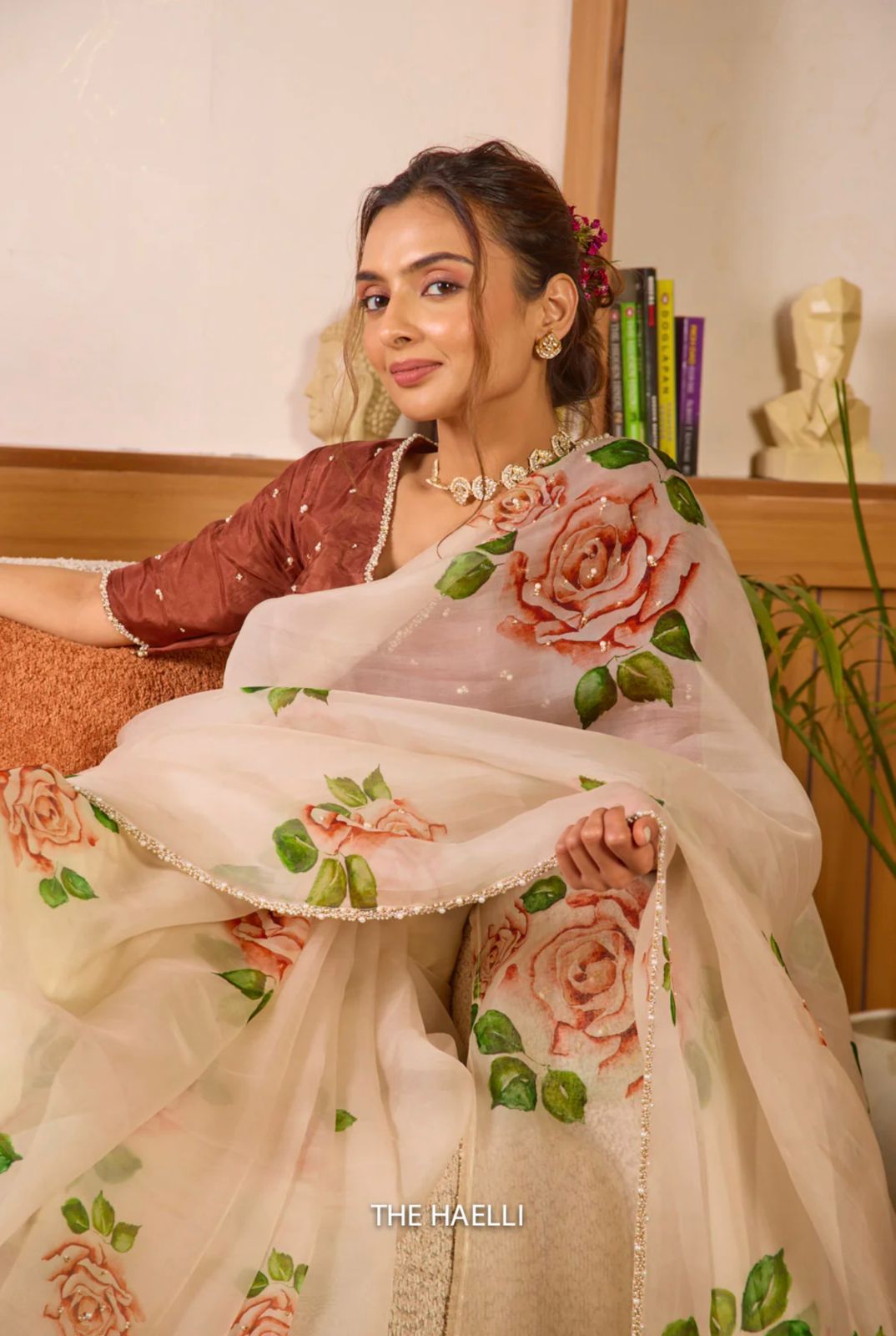 Lovely Floral Print White Color Saree
