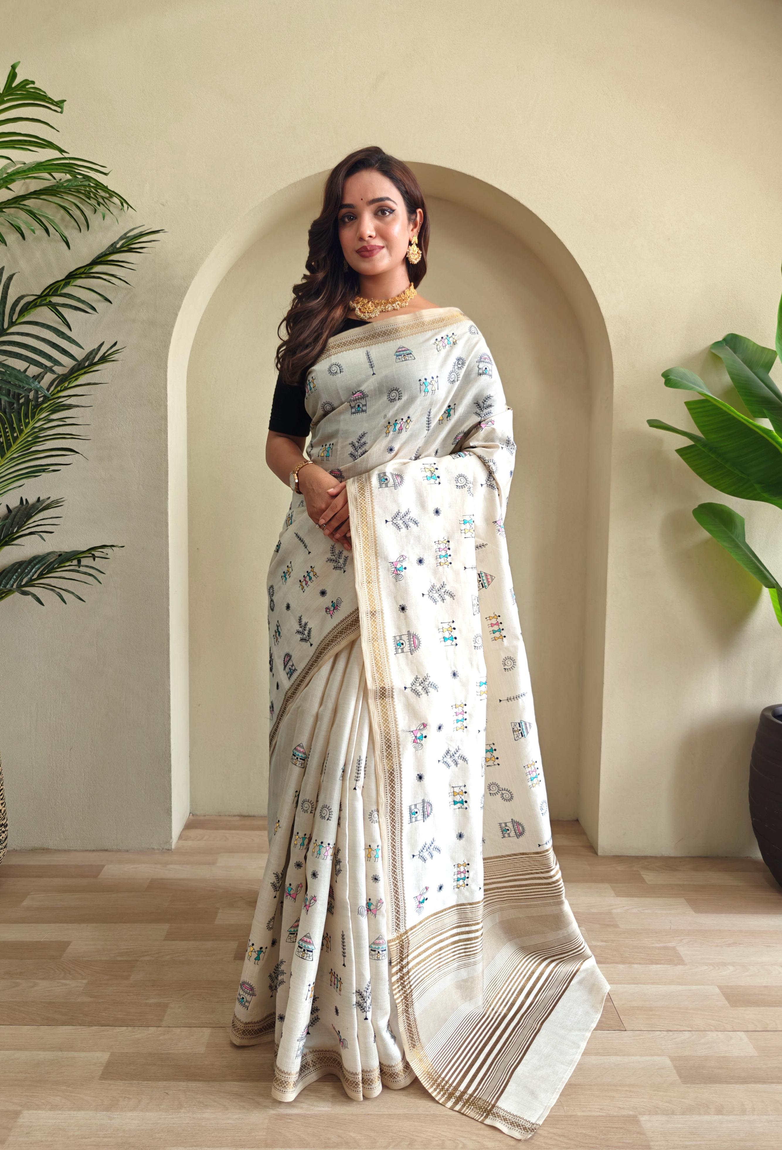Beige Color Festive Wear Tussar Saree