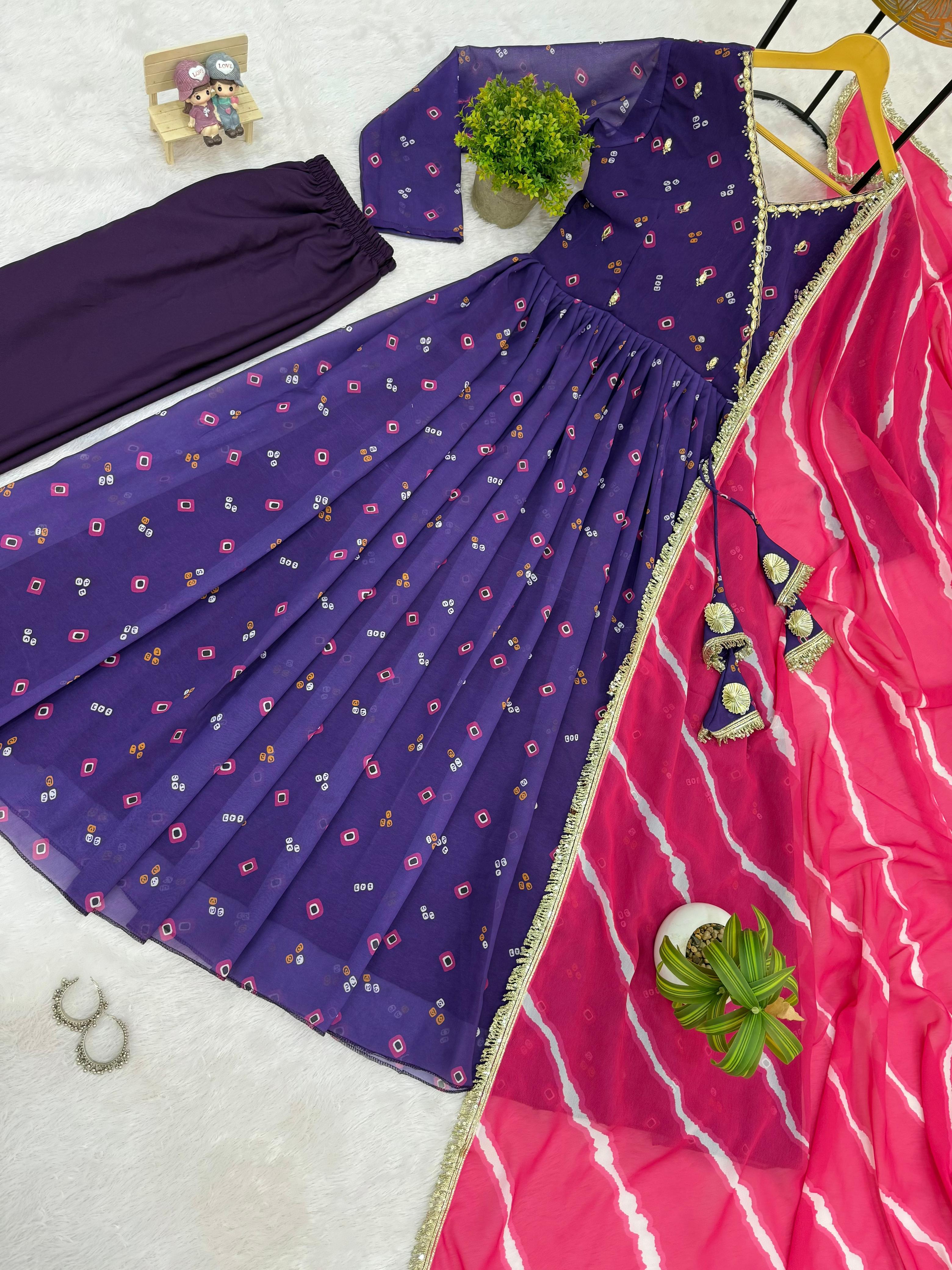 Admiring Blue Georgette Embroidery Work Gown