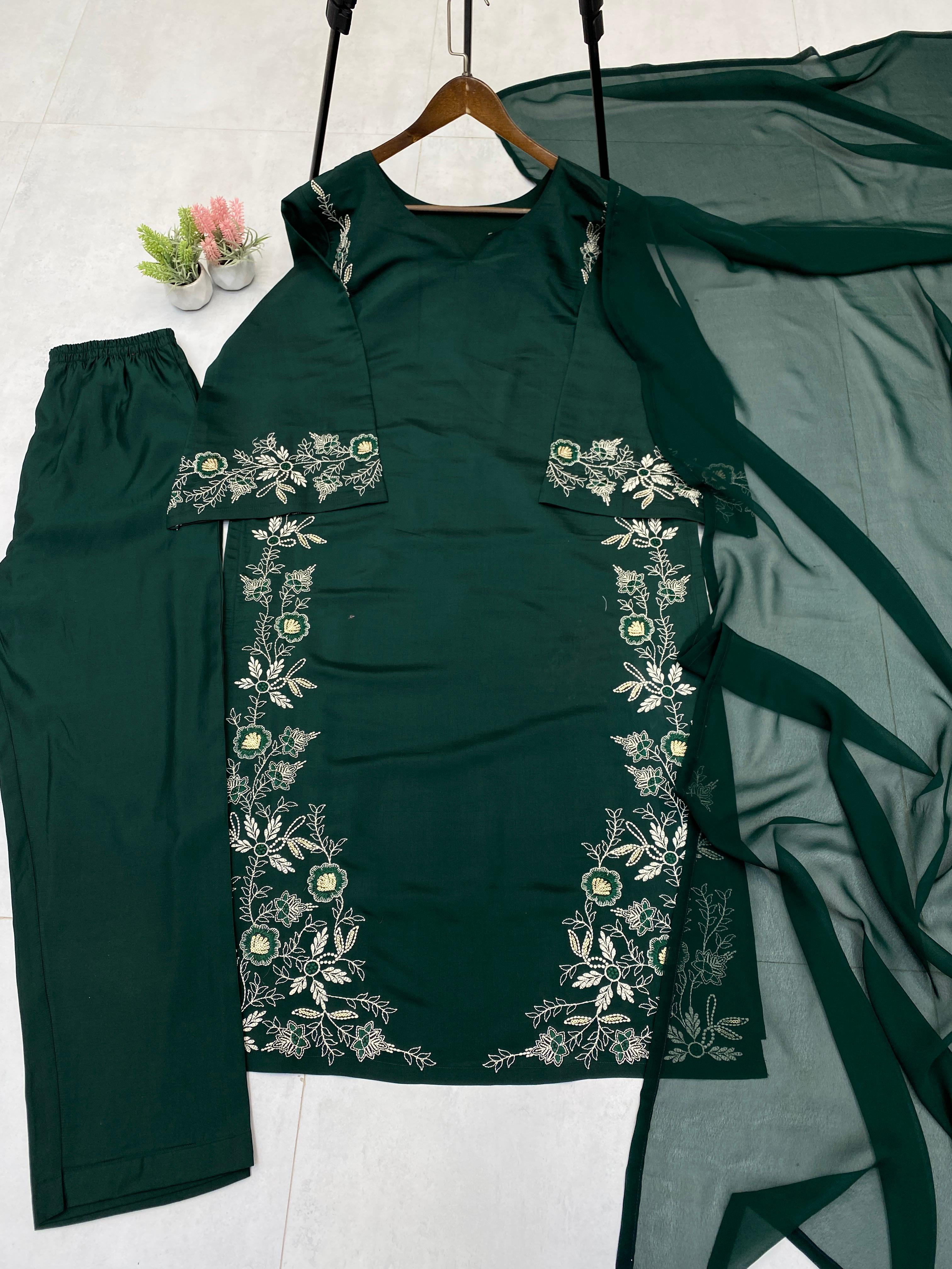 Roman Silk Green Color Straight Salwar Suit