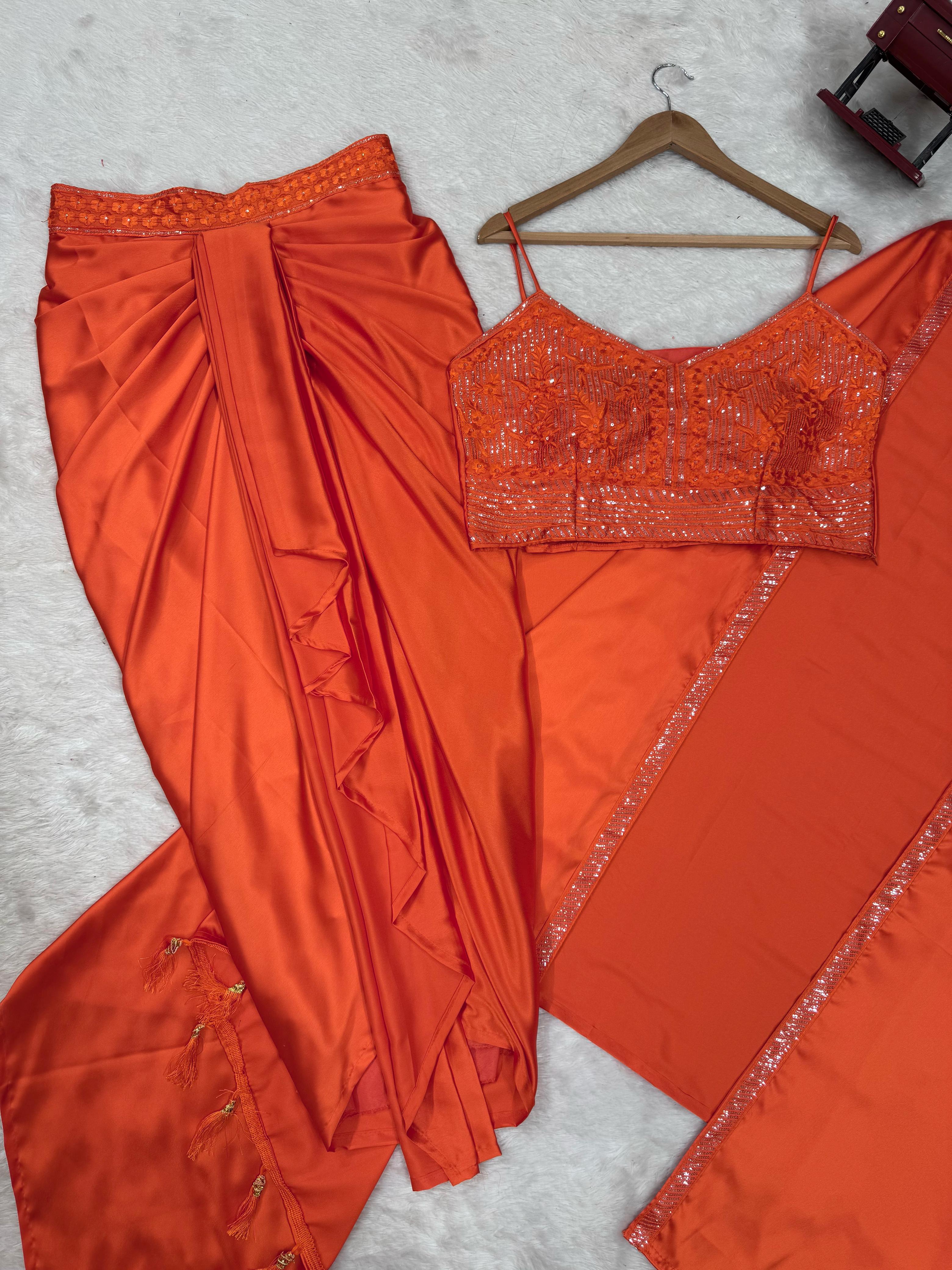 Blissful Orange Color Dhoti Suit With Shrug