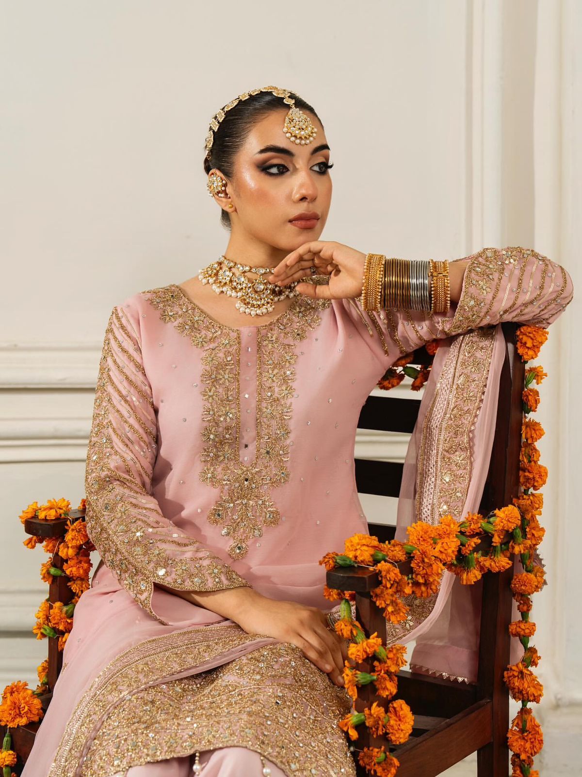 Ravishing Pink Chinon Silk Sequence Work Palazzo Suit