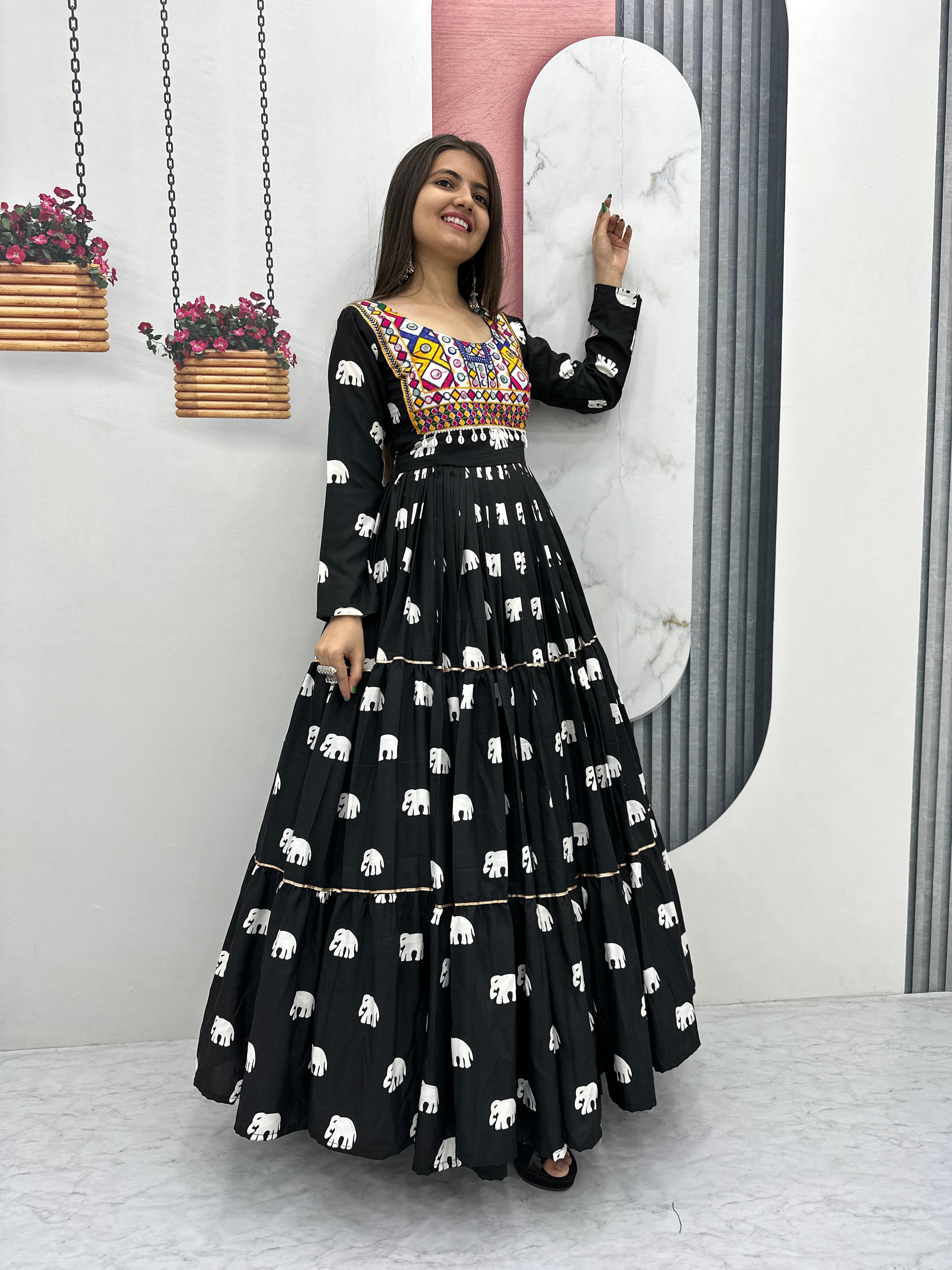 Traditional Heavy Flair Black Color Gown For Navratri
