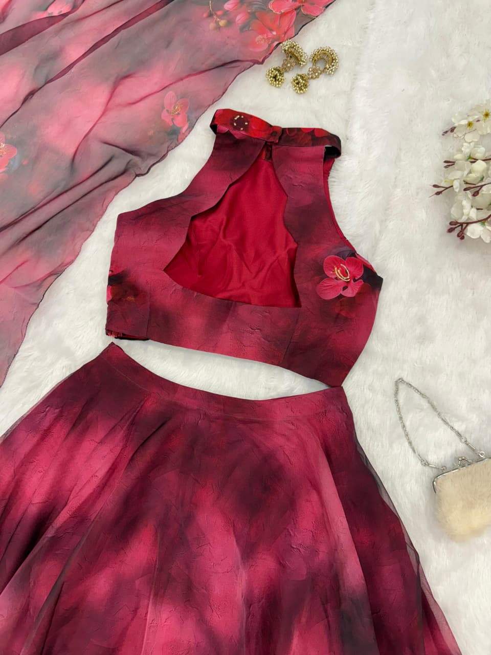 Admiring Pink Color Digital Printed Organza Work Lehenga