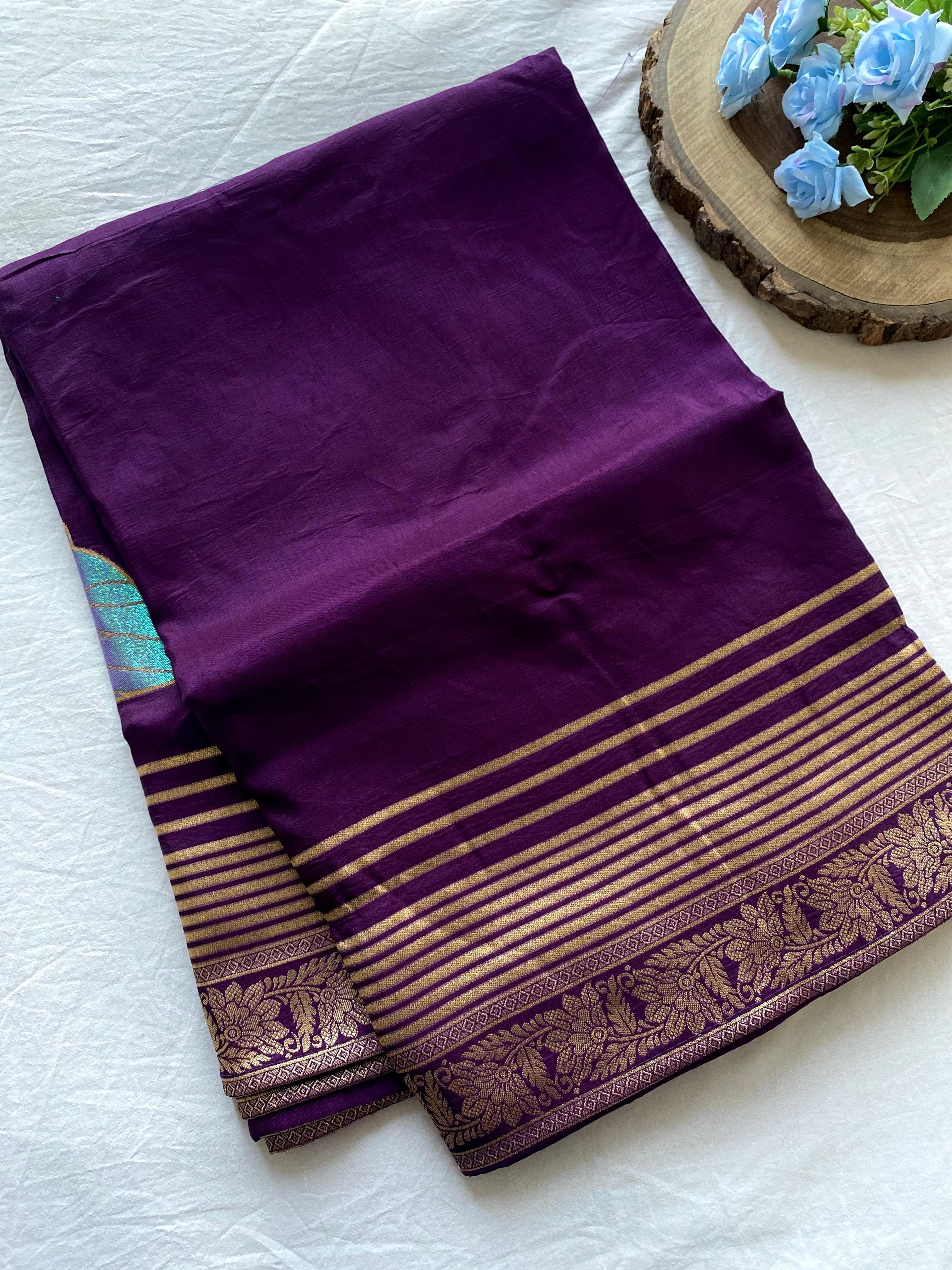 Fantastic Munga Silk Purple Color Saree