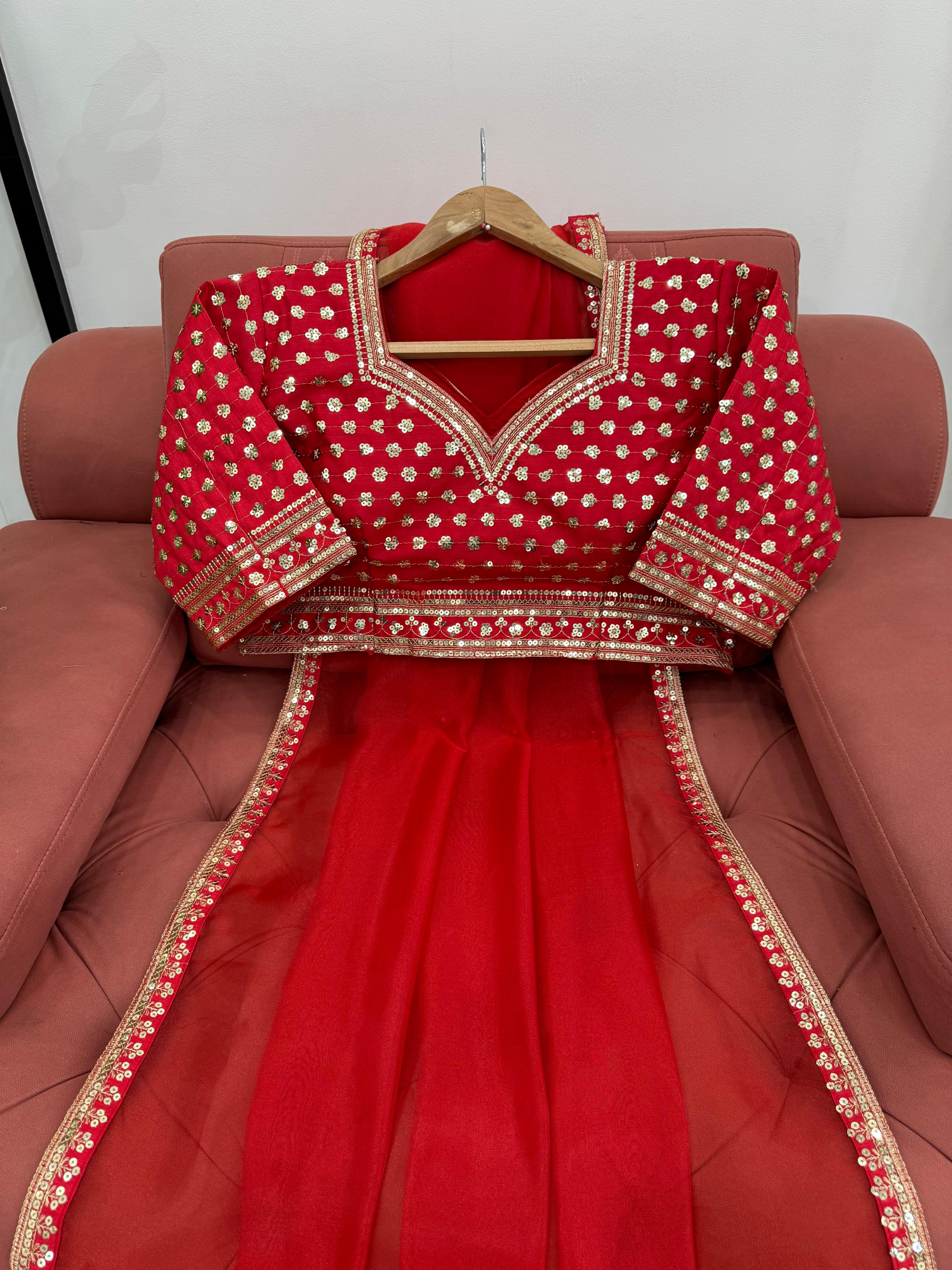 Presenting Organza Silk Red Color Saree