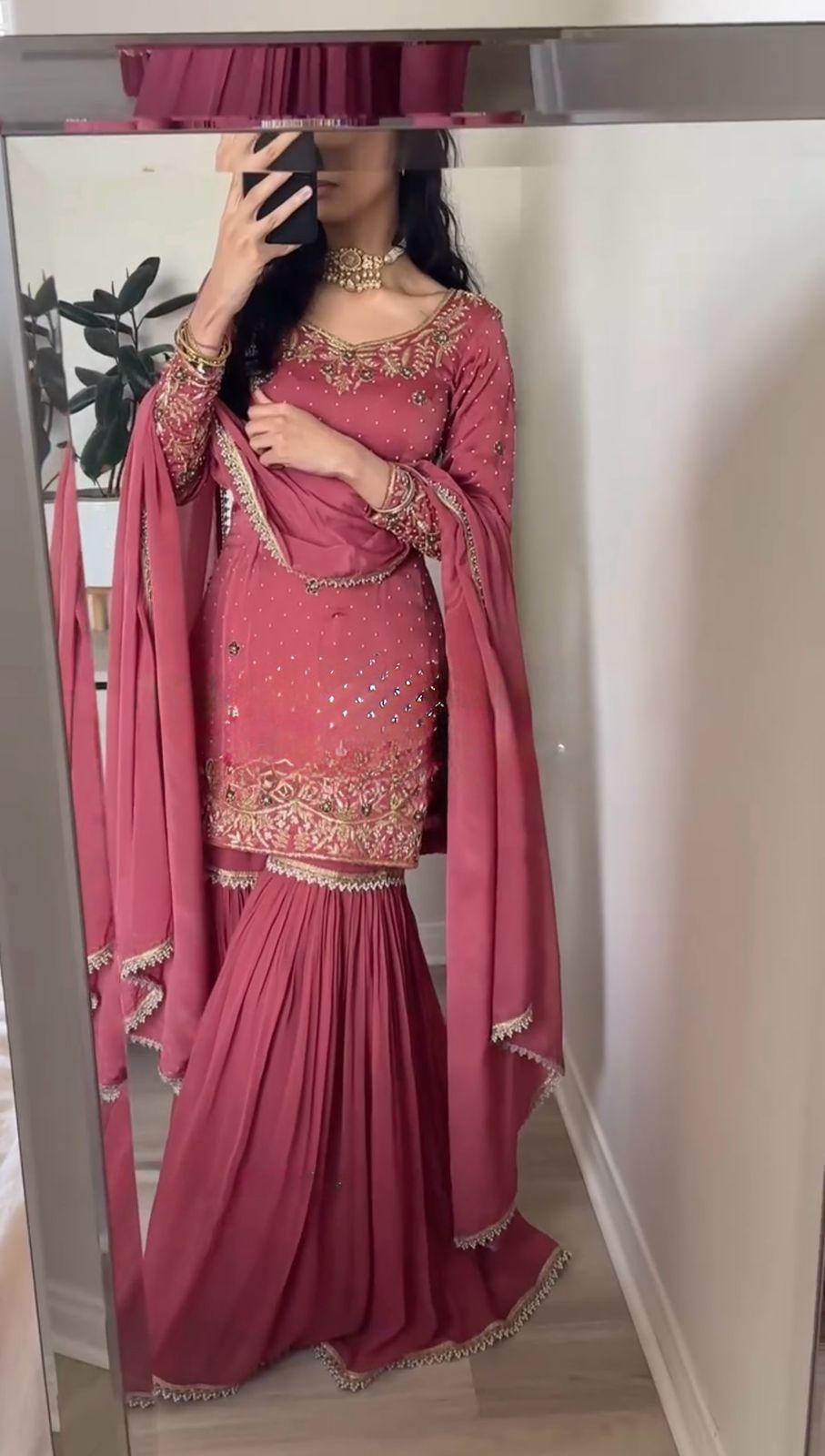 Imposing Sequence Work Pink Color Palazzo Suit