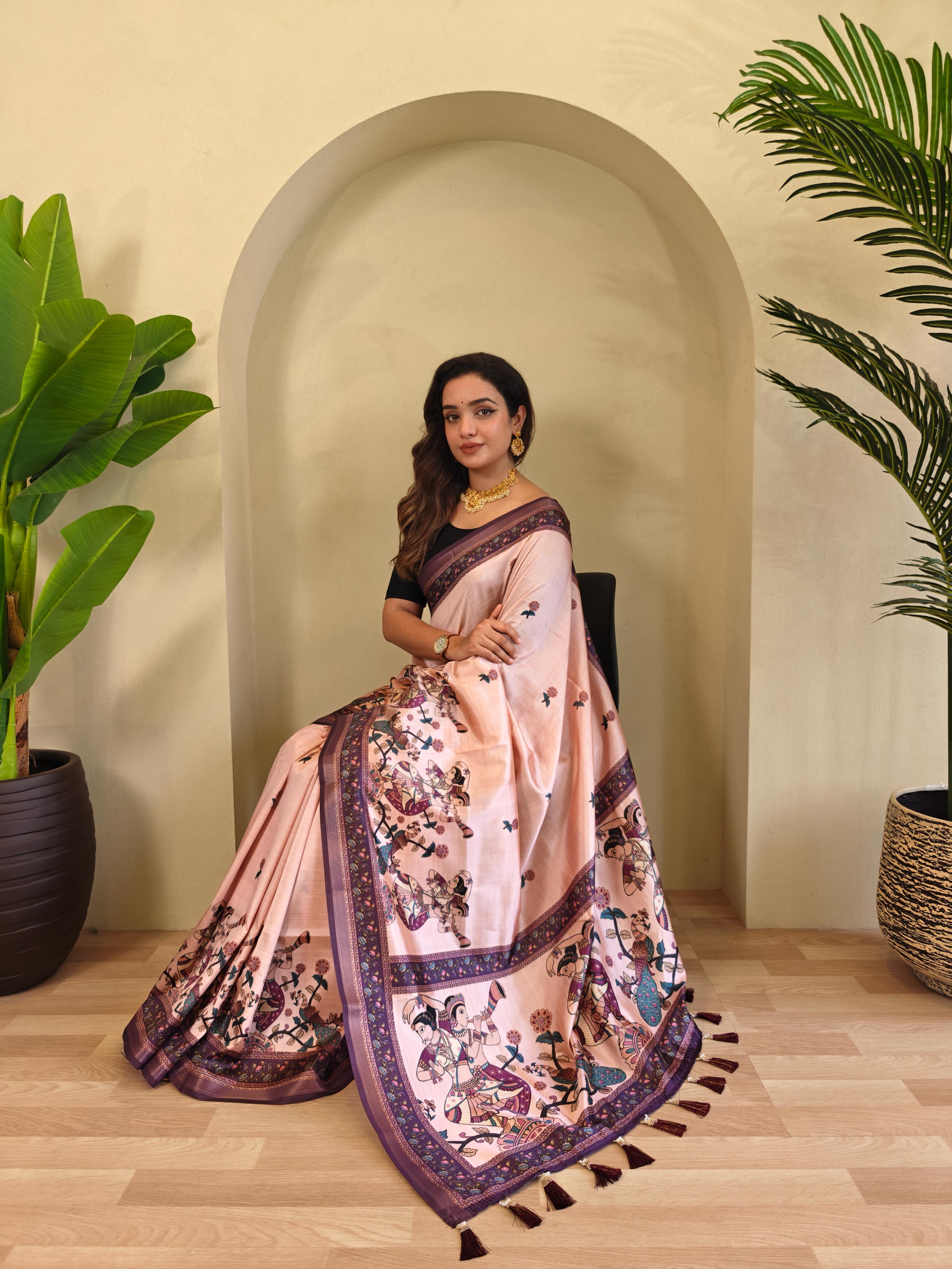 Light Pink Color Beautiful kalamkari Digital Print Saree