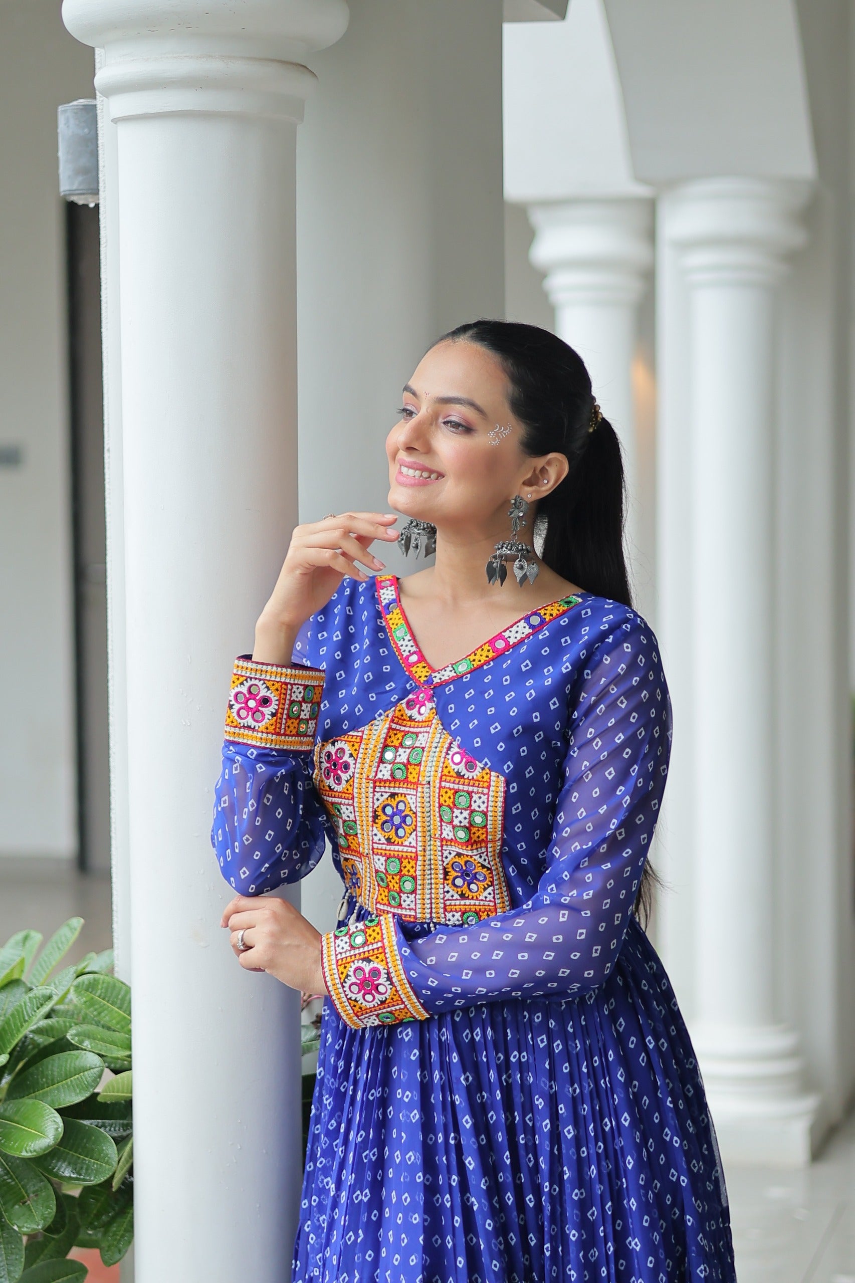Lovely Blue Color Bandhani Print Navratri Special Gown