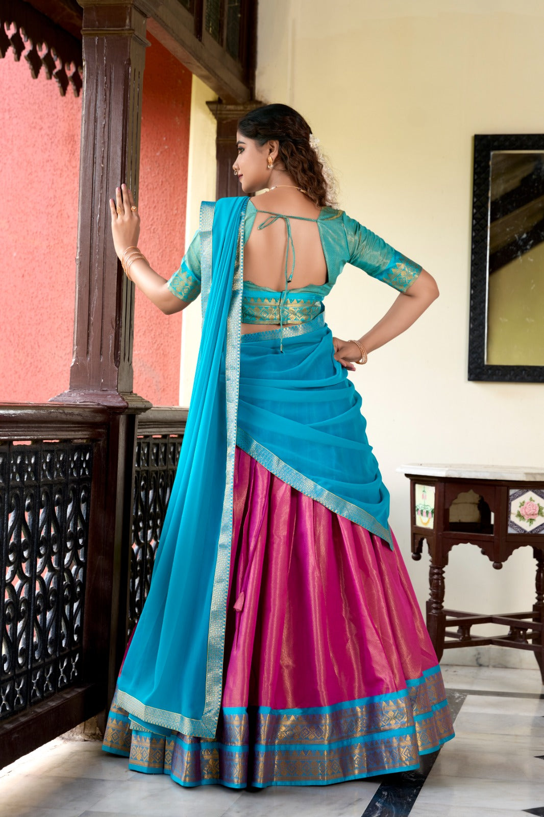 Awesome Kanchipuram Pink Color Lehenga Choli