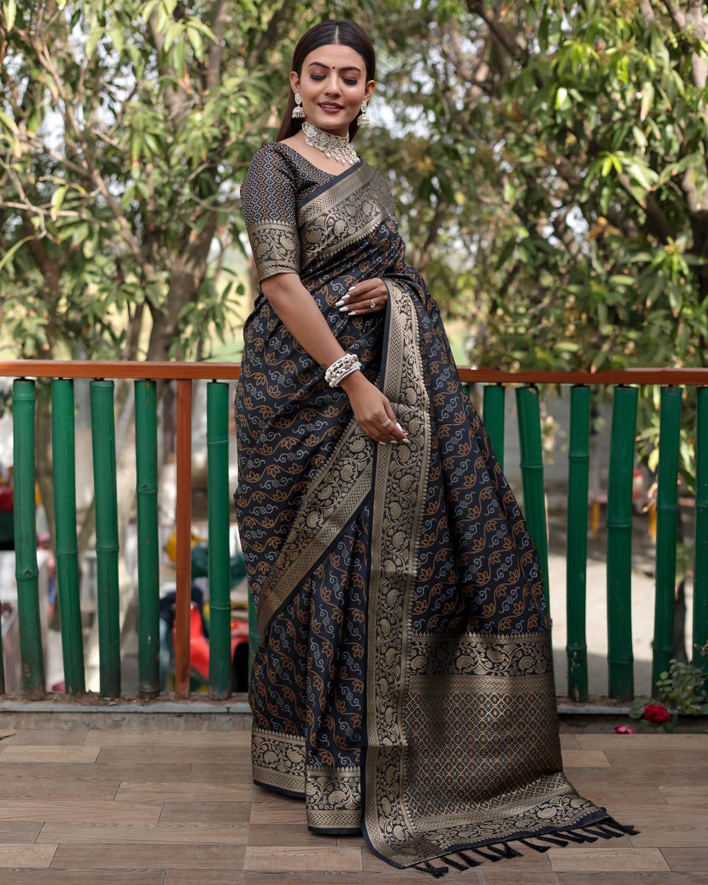 Black Color Bandhani Design Patola Silk Saree