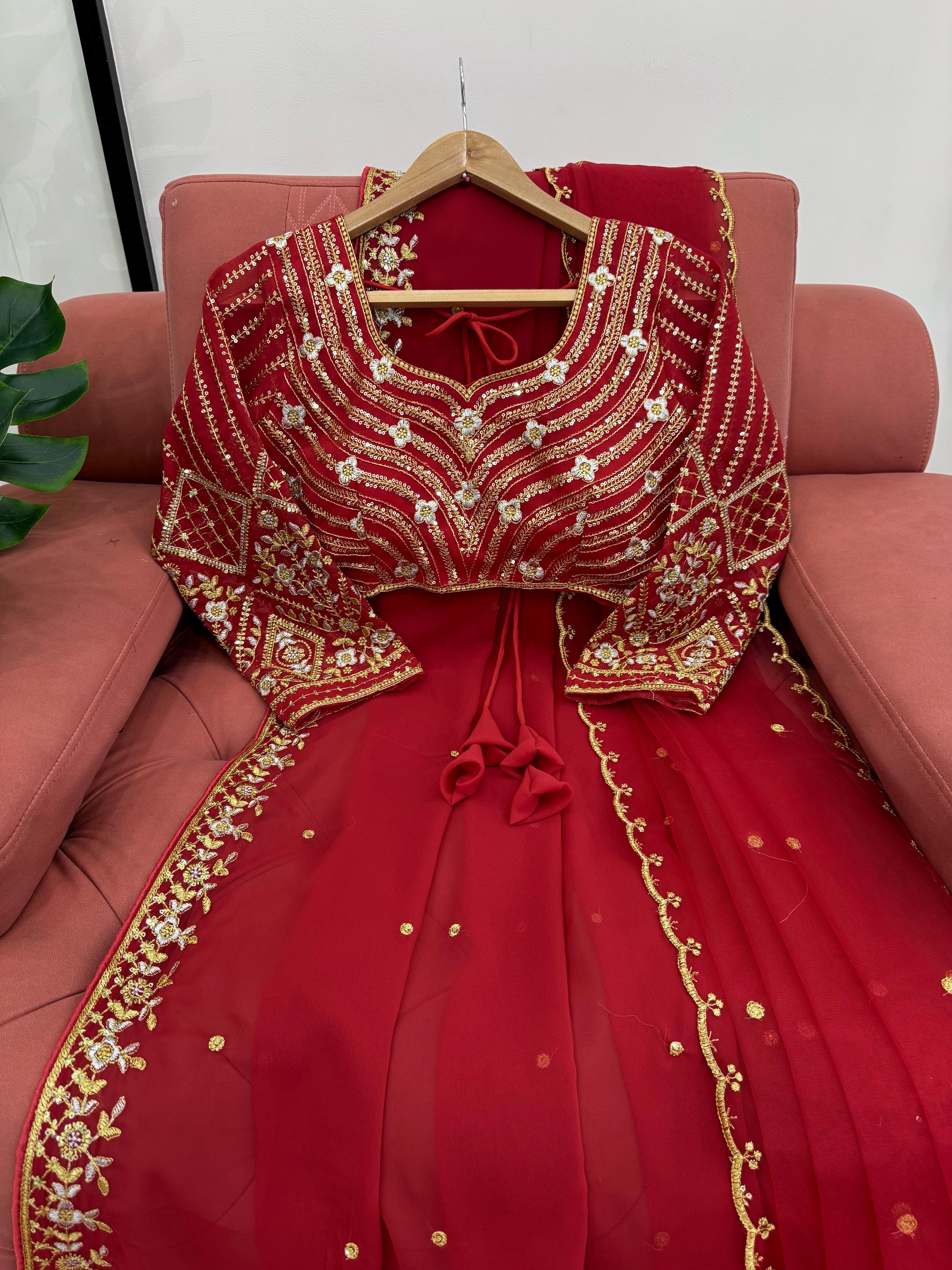 Awesome Heavy Work Red Color Saree