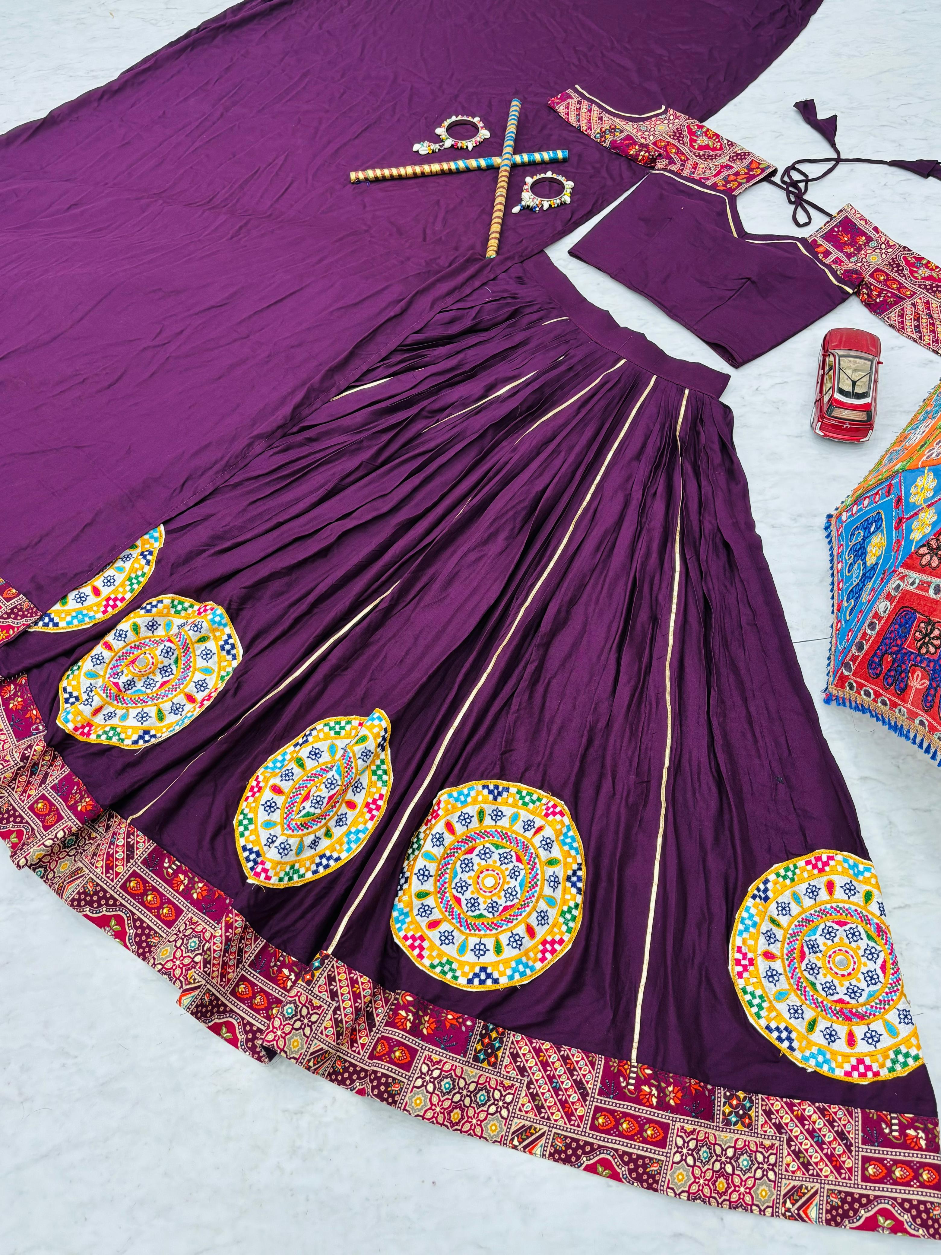 Navratri Look Gamathi Work Wine Color Beautiful Lehenga Choli