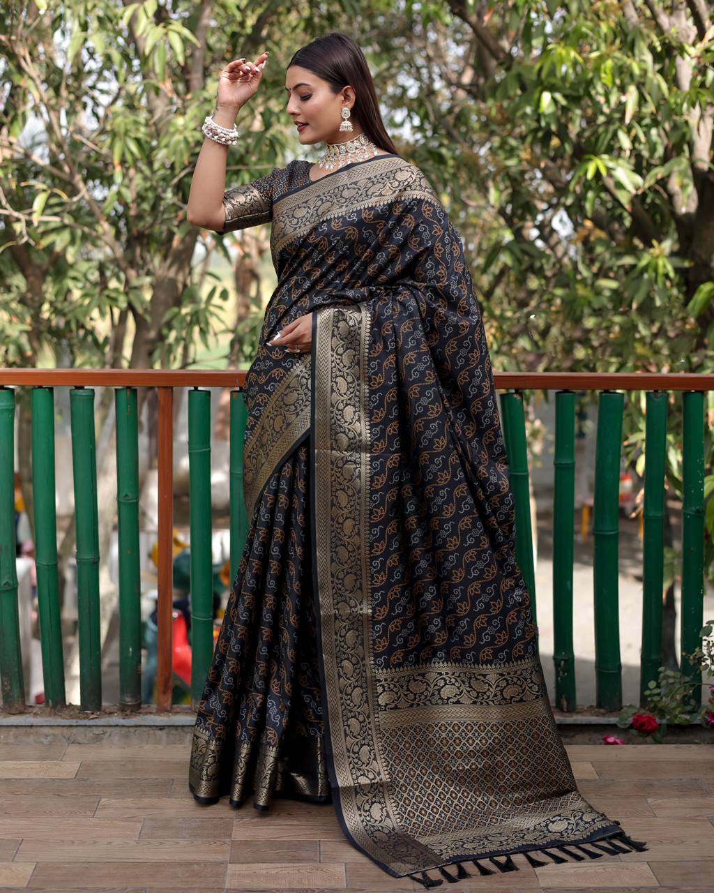 Black Color Bandhani Design Patola Silk Saree