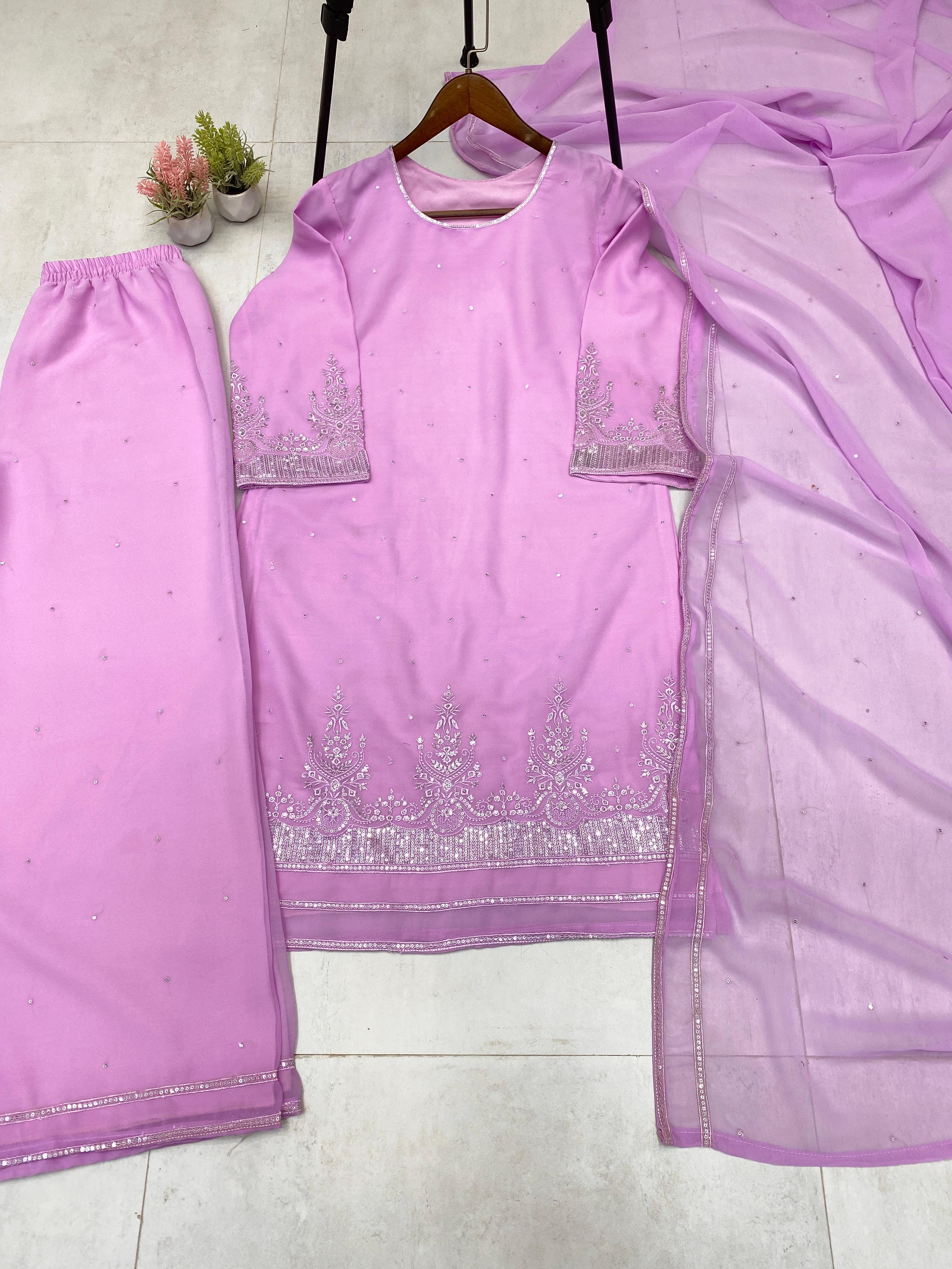 Stylish Pink Georgette Sequence Work Palazzo Suit