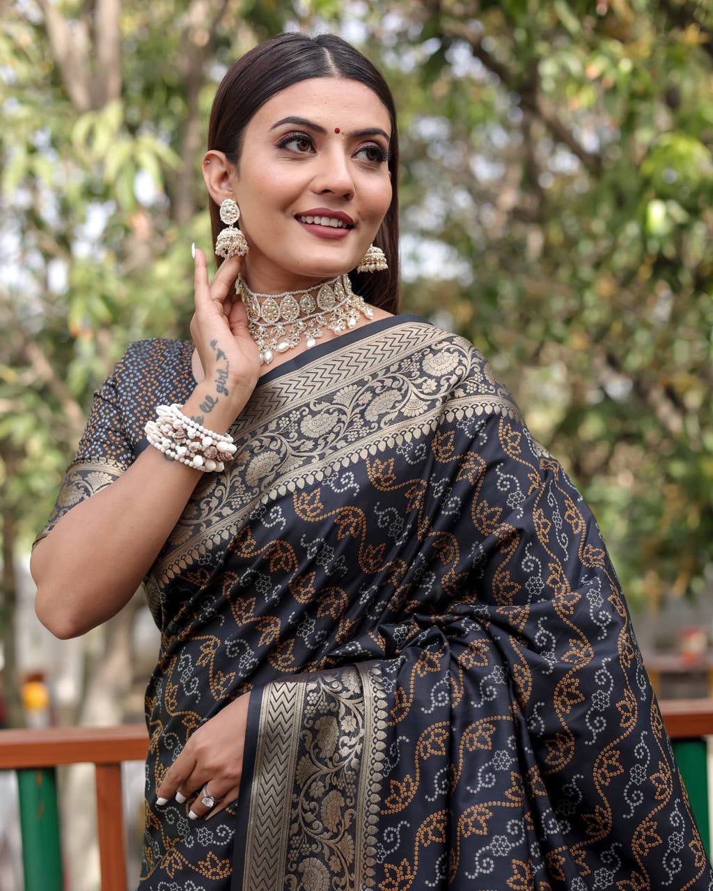 Black Color Bandhani Design Patola Silk Saree