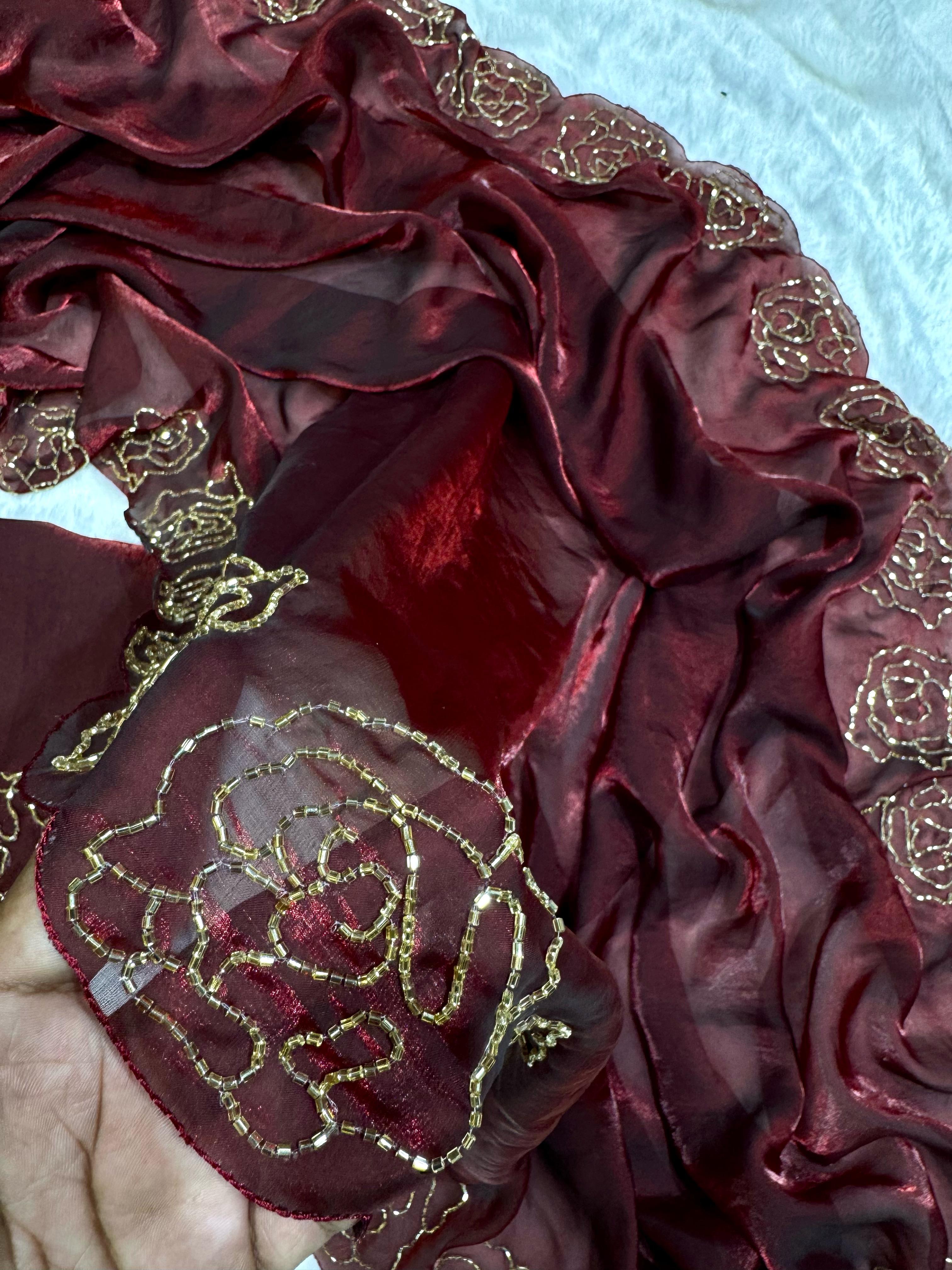 Fantastic Beautiful Katdana handwork Maroon Color saree