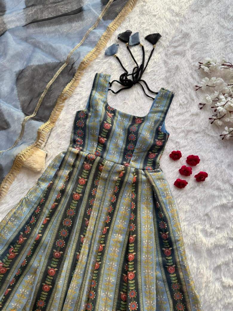 Awesome Multi Color Organza Digital Work Gown