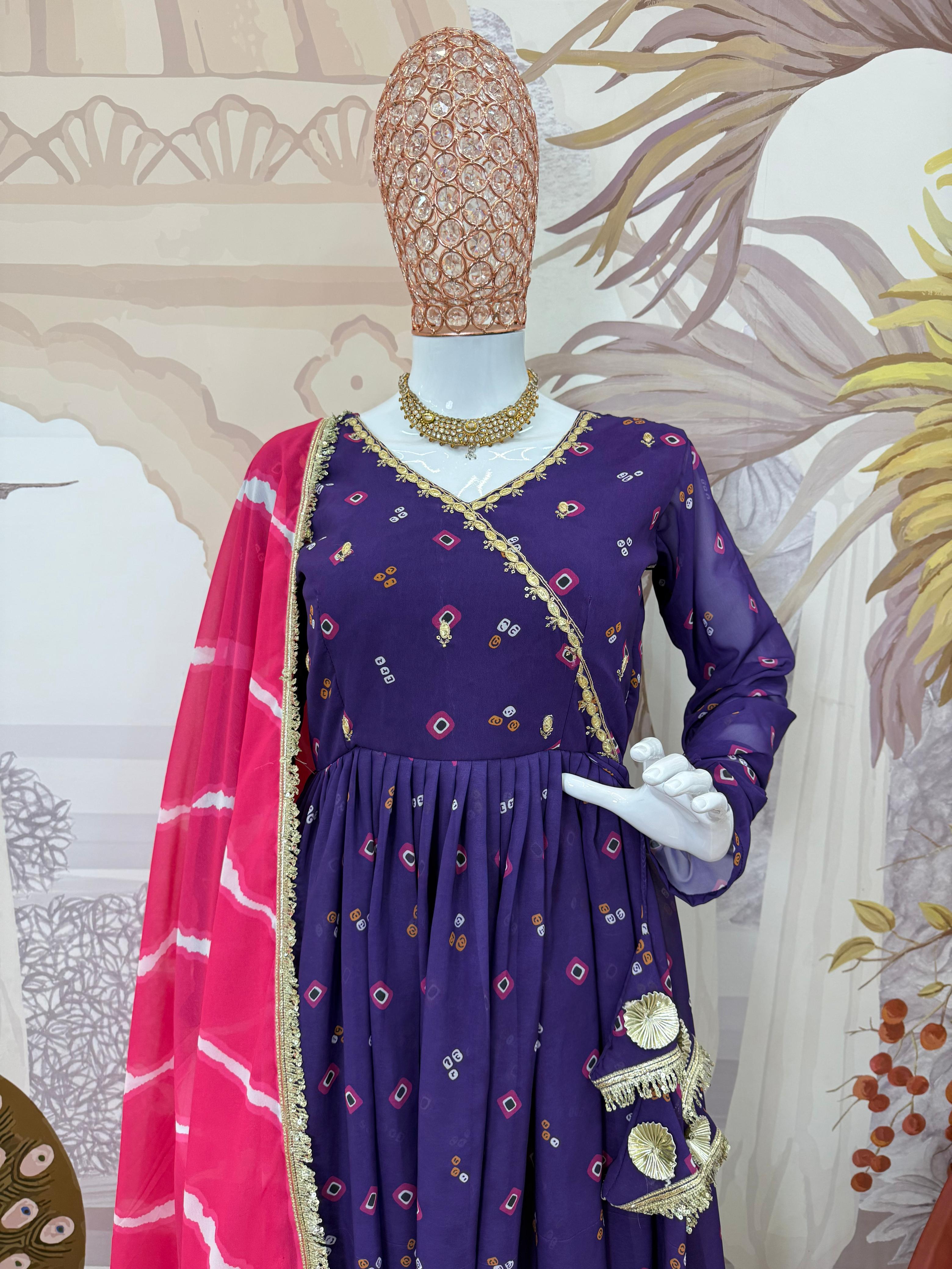 Admiring Blue Georgette Embroidery Work Gown
