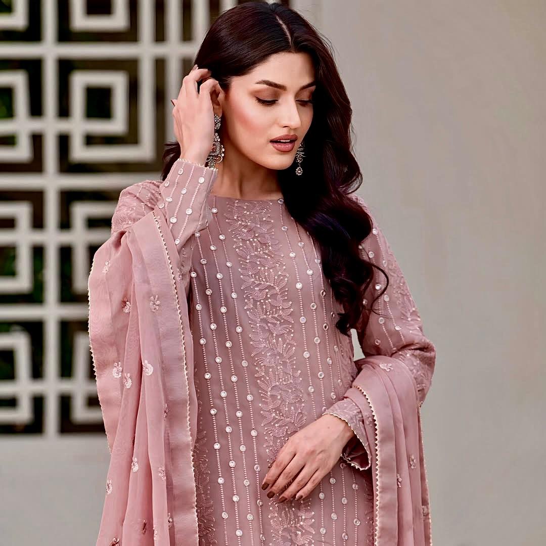 Marvelous Coding Dori Work Peach Color Top Sharara With Dupatta Set