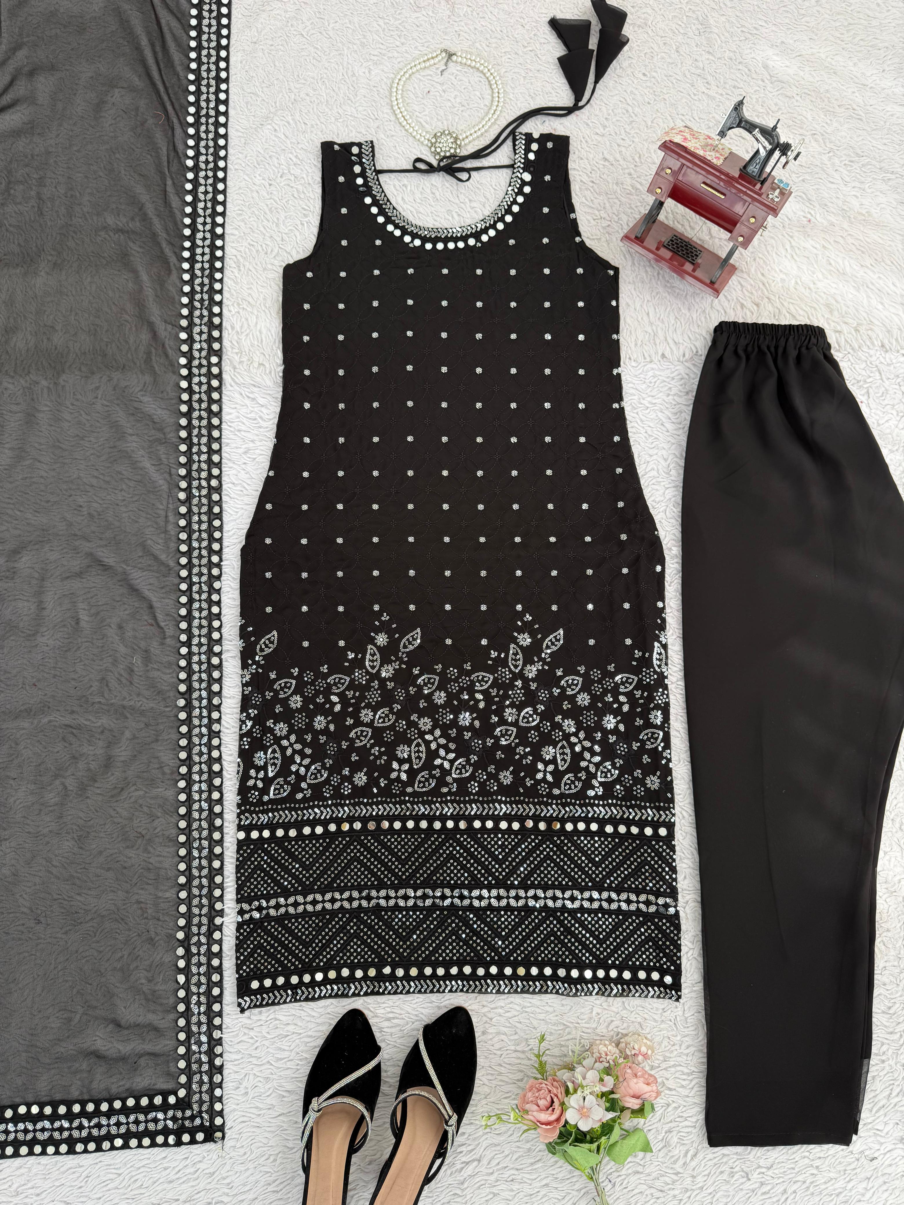 Alluring Black Color Georgette Thread Work Salwar Suit