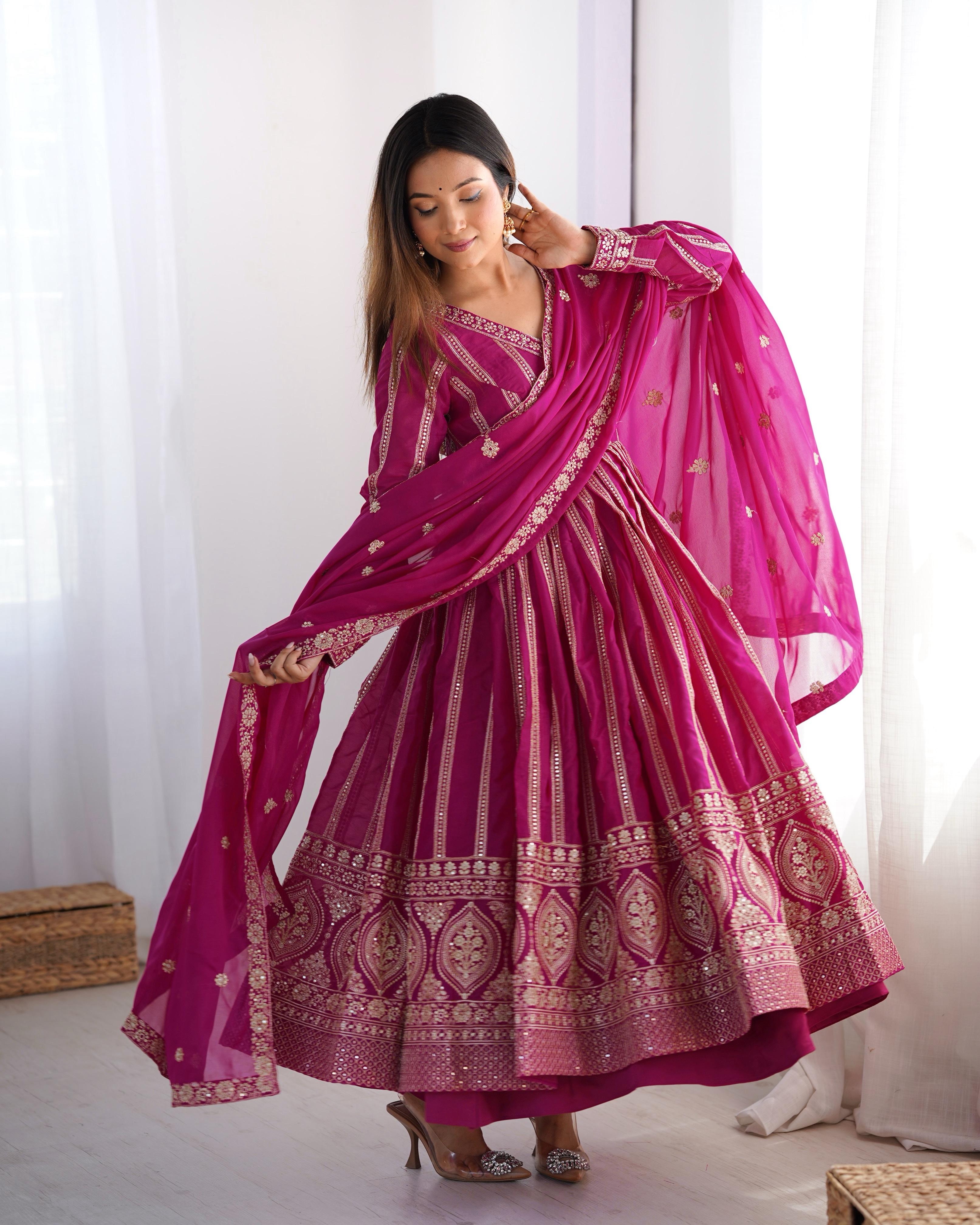 Wonderful Sequence Work Pink Color Gown