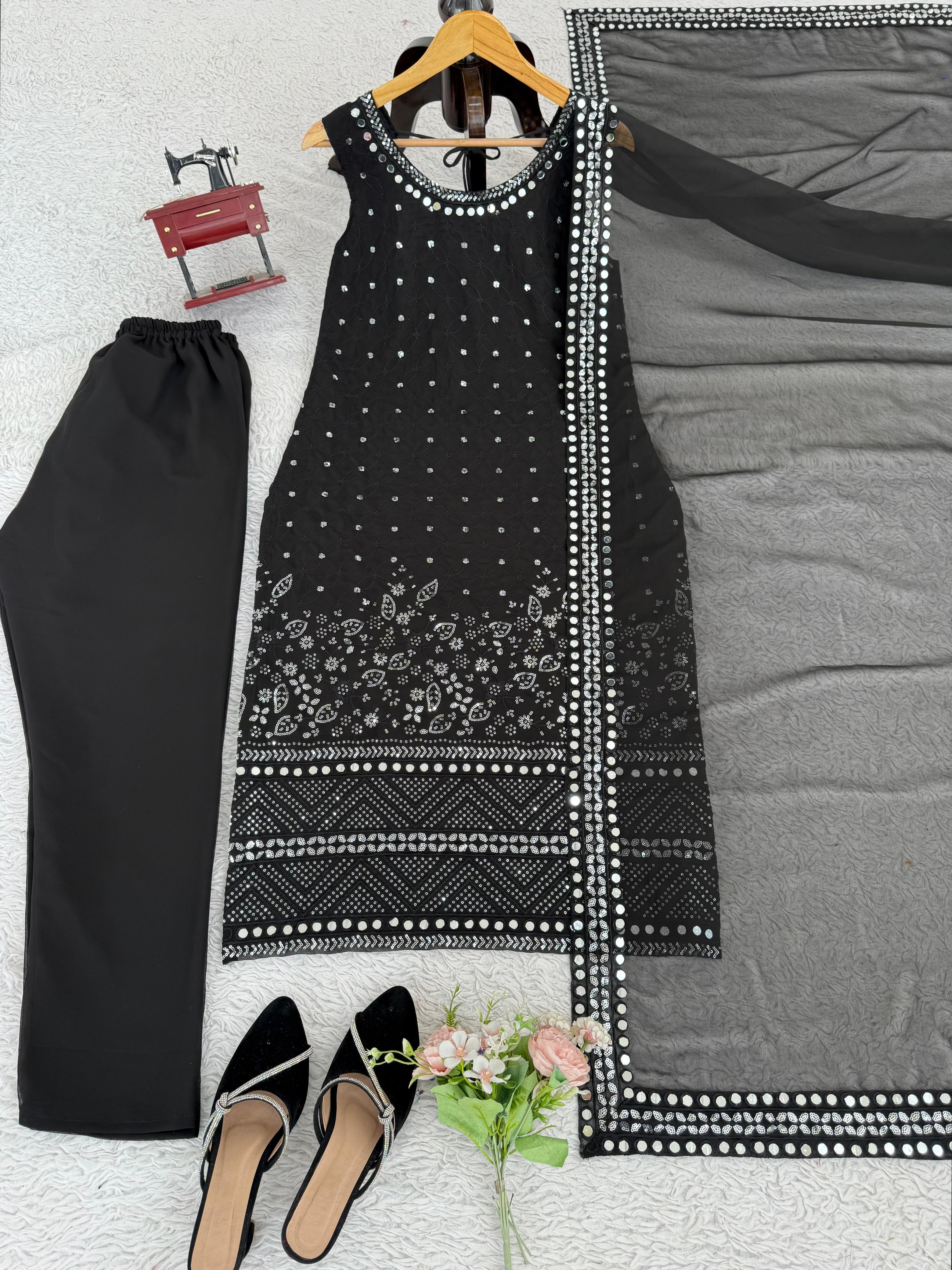 Alluring Black Color Georgette Thread Work Salwar Suit