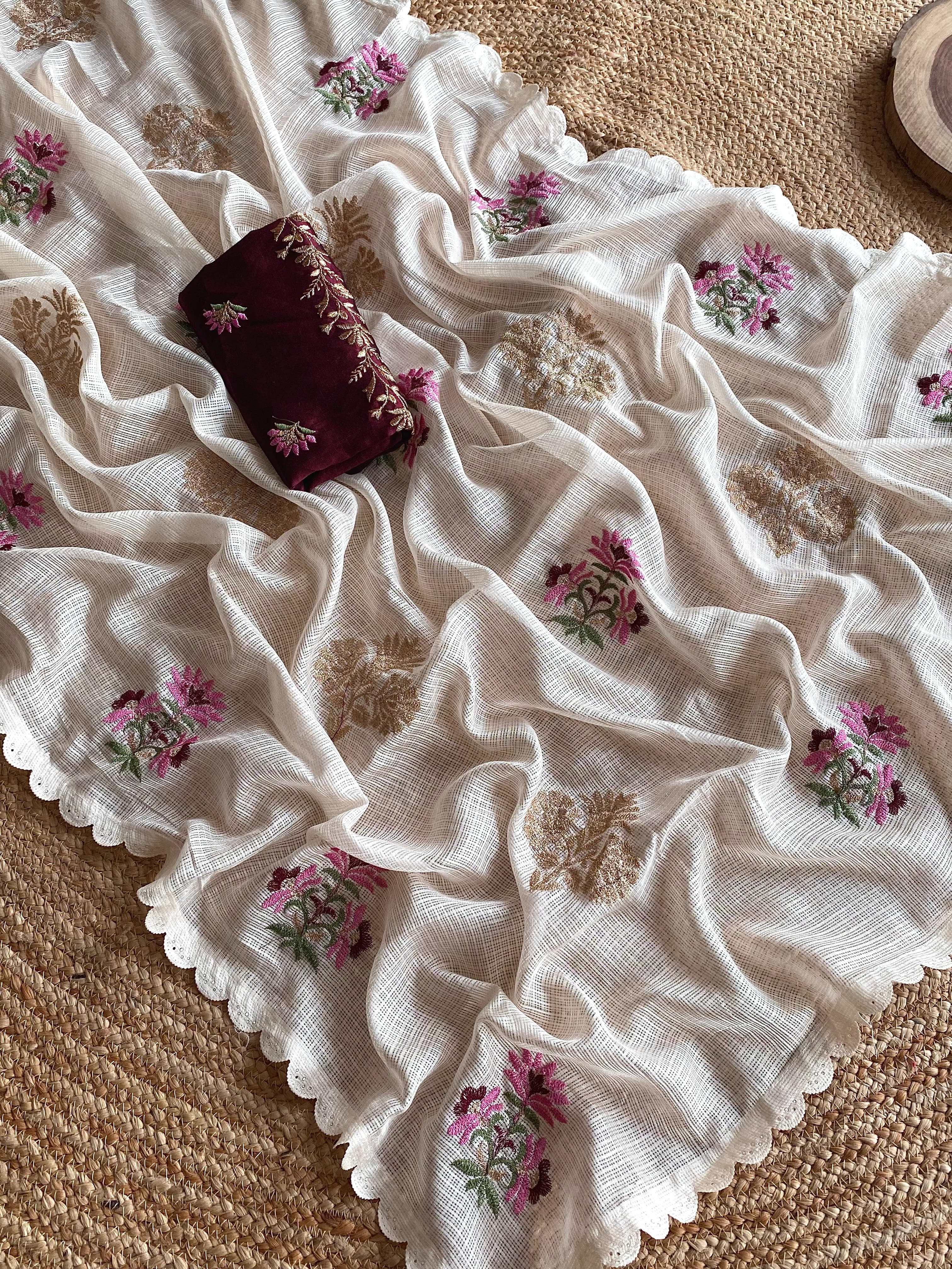 Stunning Kota Doriya Off White Color Saree