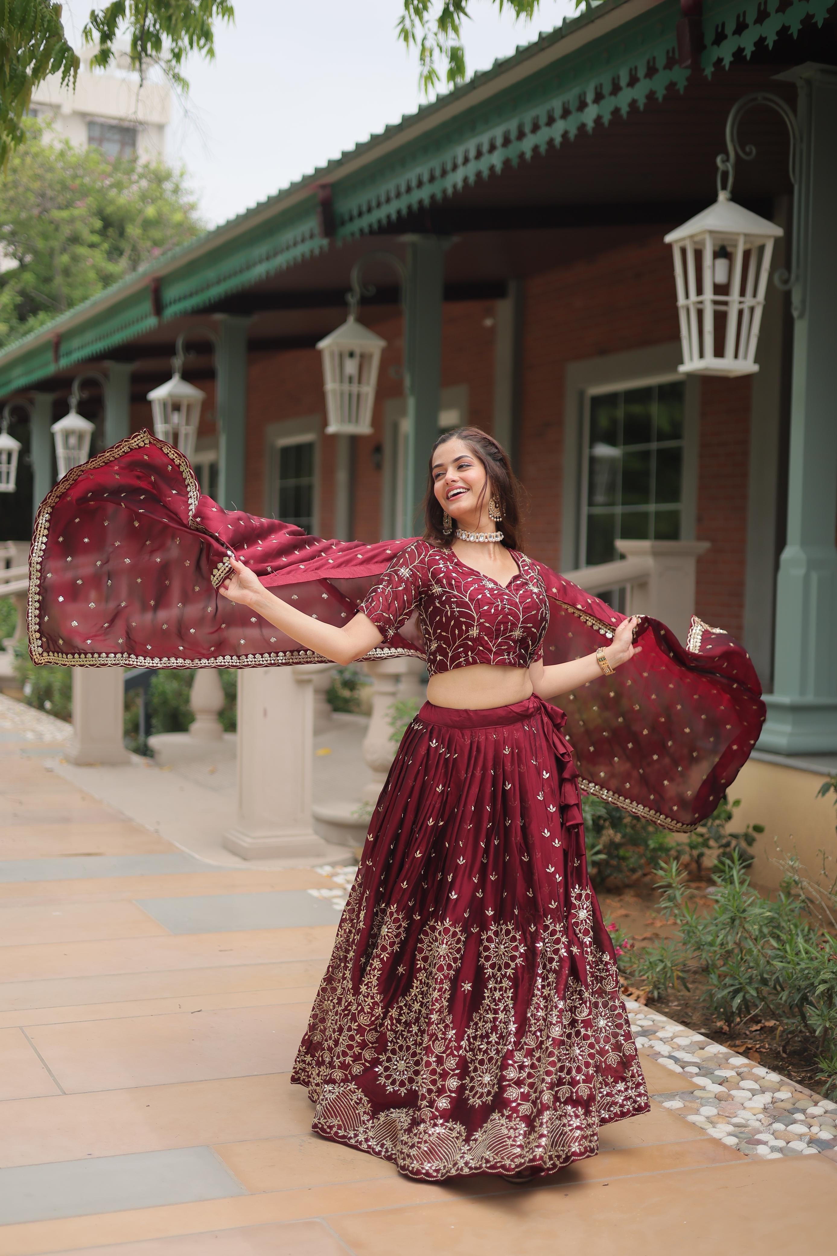 Exclusive Rangoli Silk Red Color Heavy Work Lehenga Choli