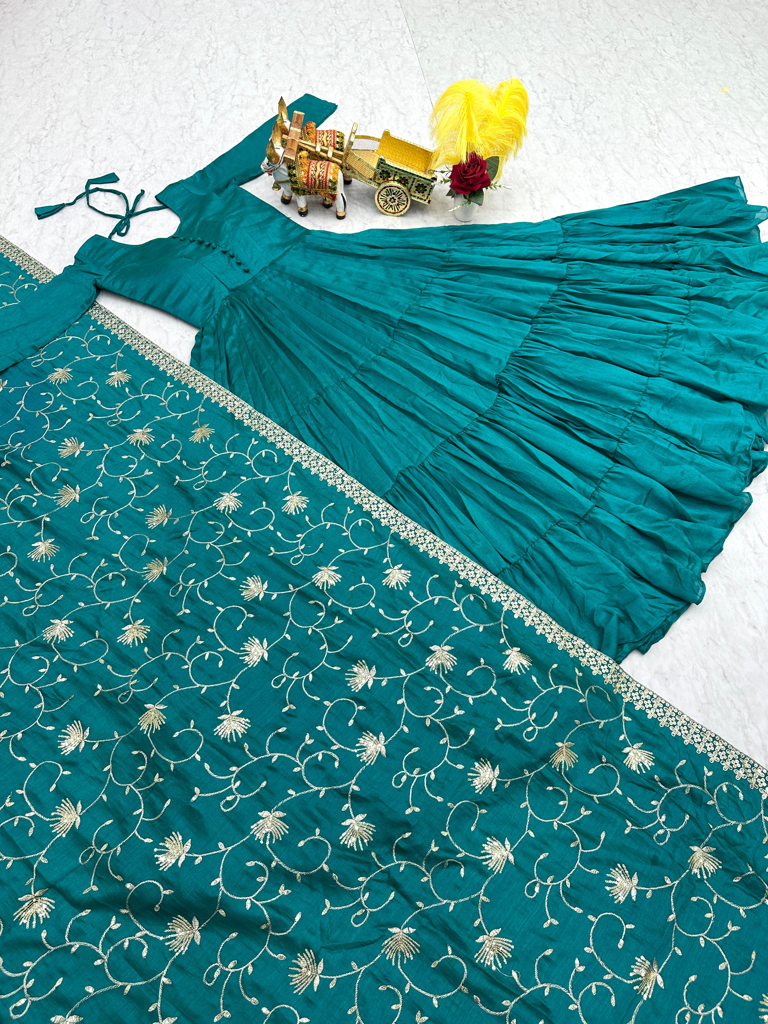 Traditional Wear Vichitra Silk Sky Blue Color Gown