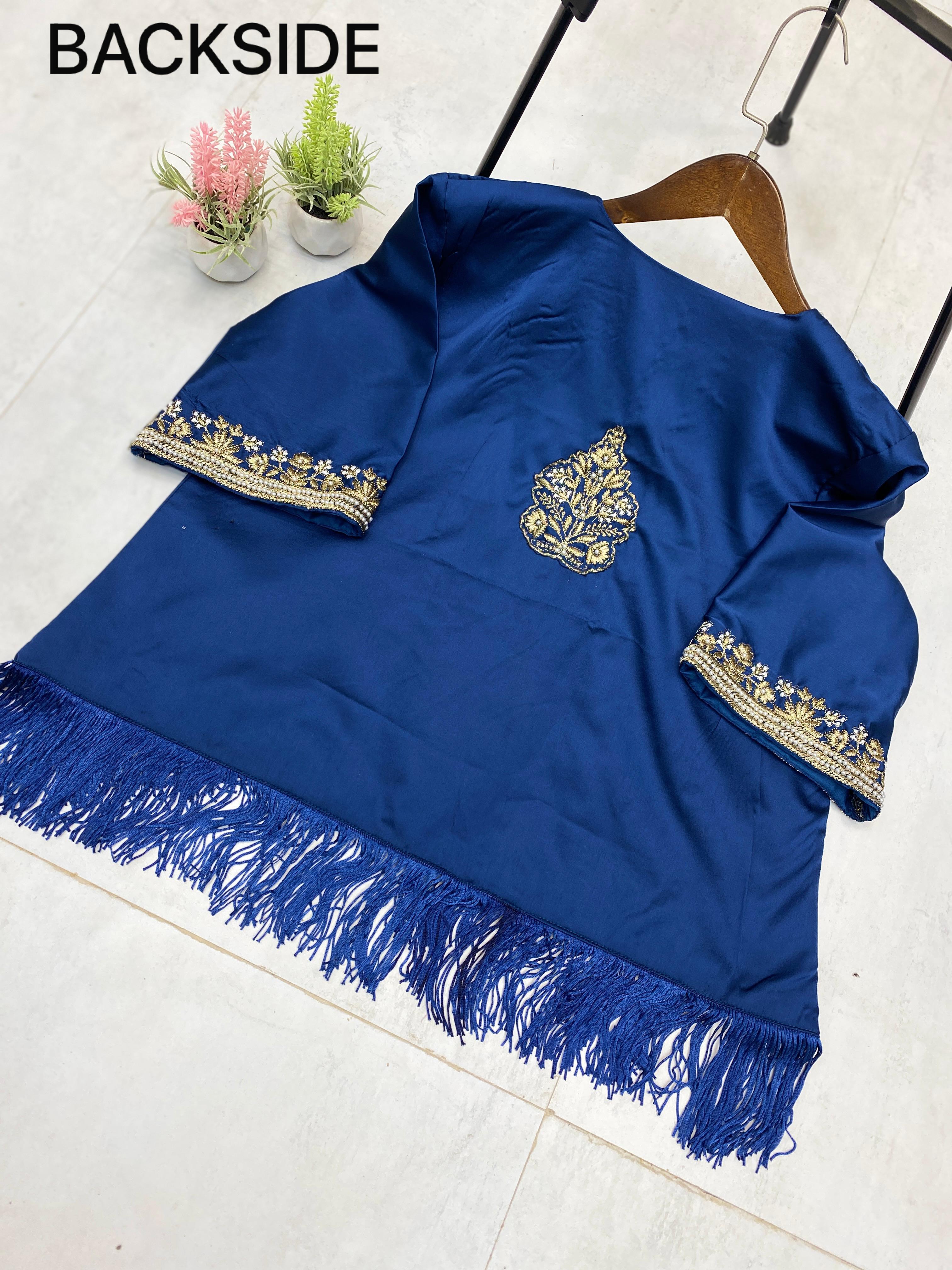 Stylish White Skirt With Blue Koti