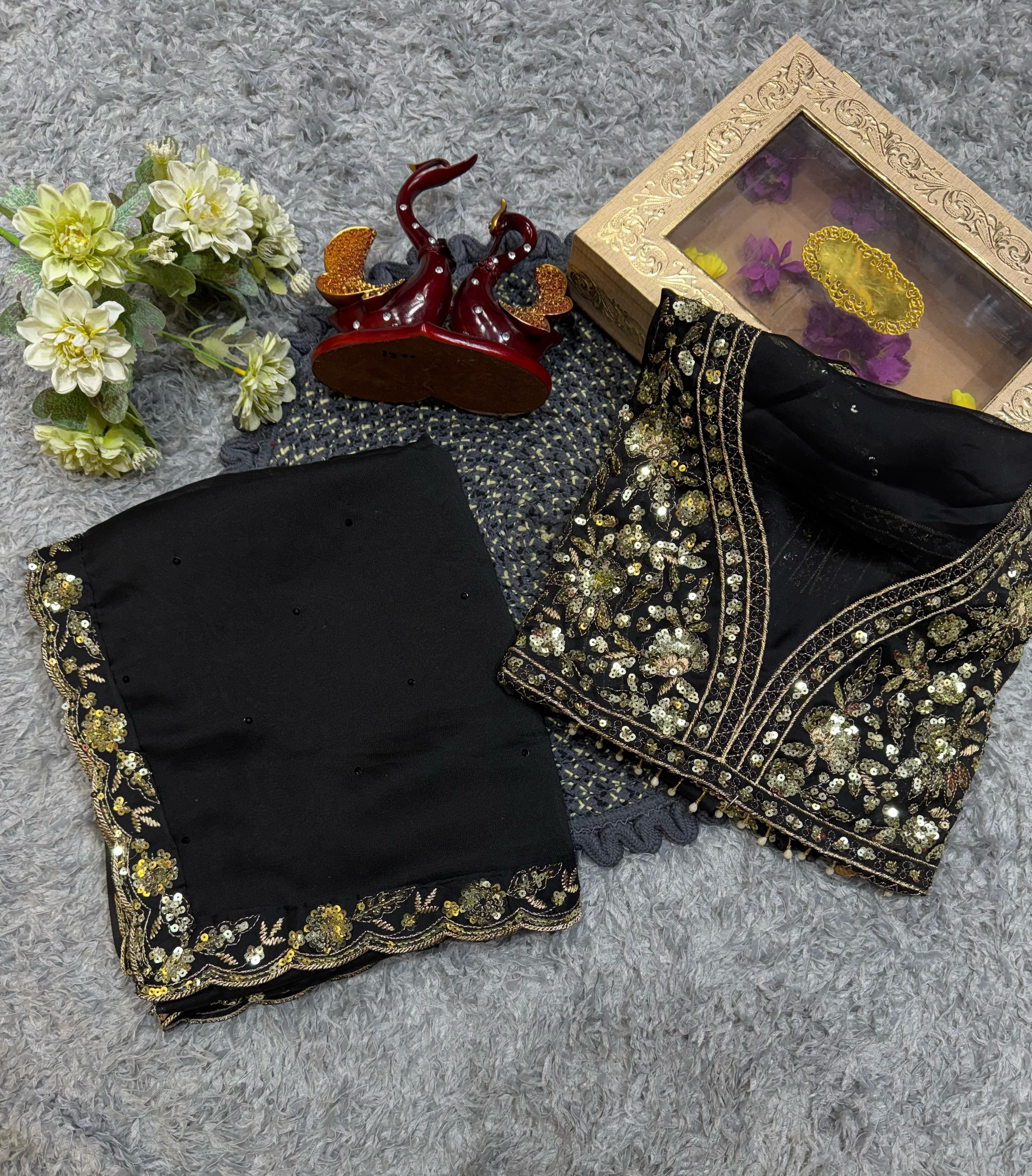 Wonderful Soft Rangoli silk Black Color Saree