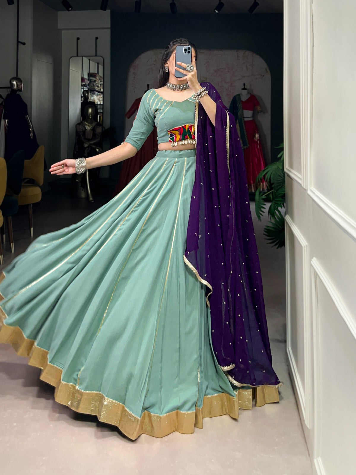 Rama Color Gotta Patti Touch Navratri Lehenga Choli Set