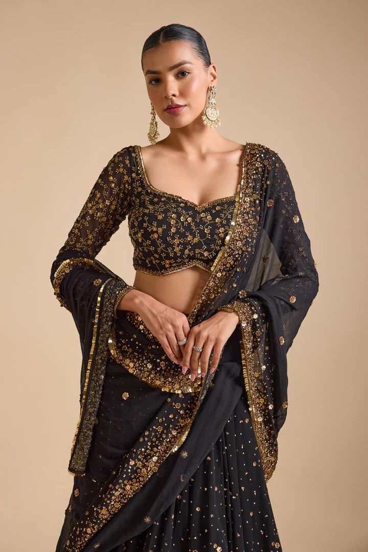 Luxuriant Georgette Embroidery Work Black Color Lehenga Choli