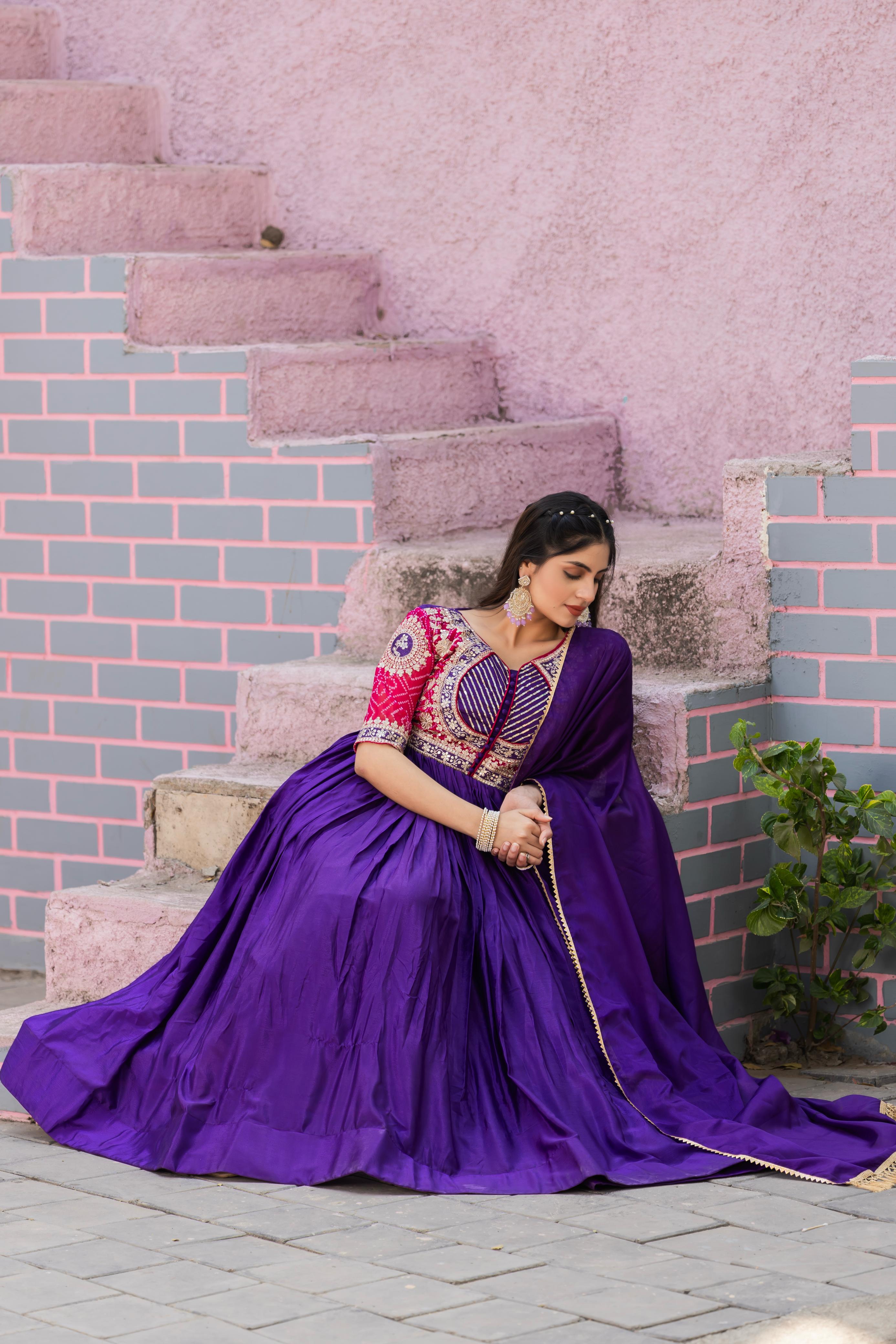 Blissful Pure Bandhrej Navy Blue Color Gown
