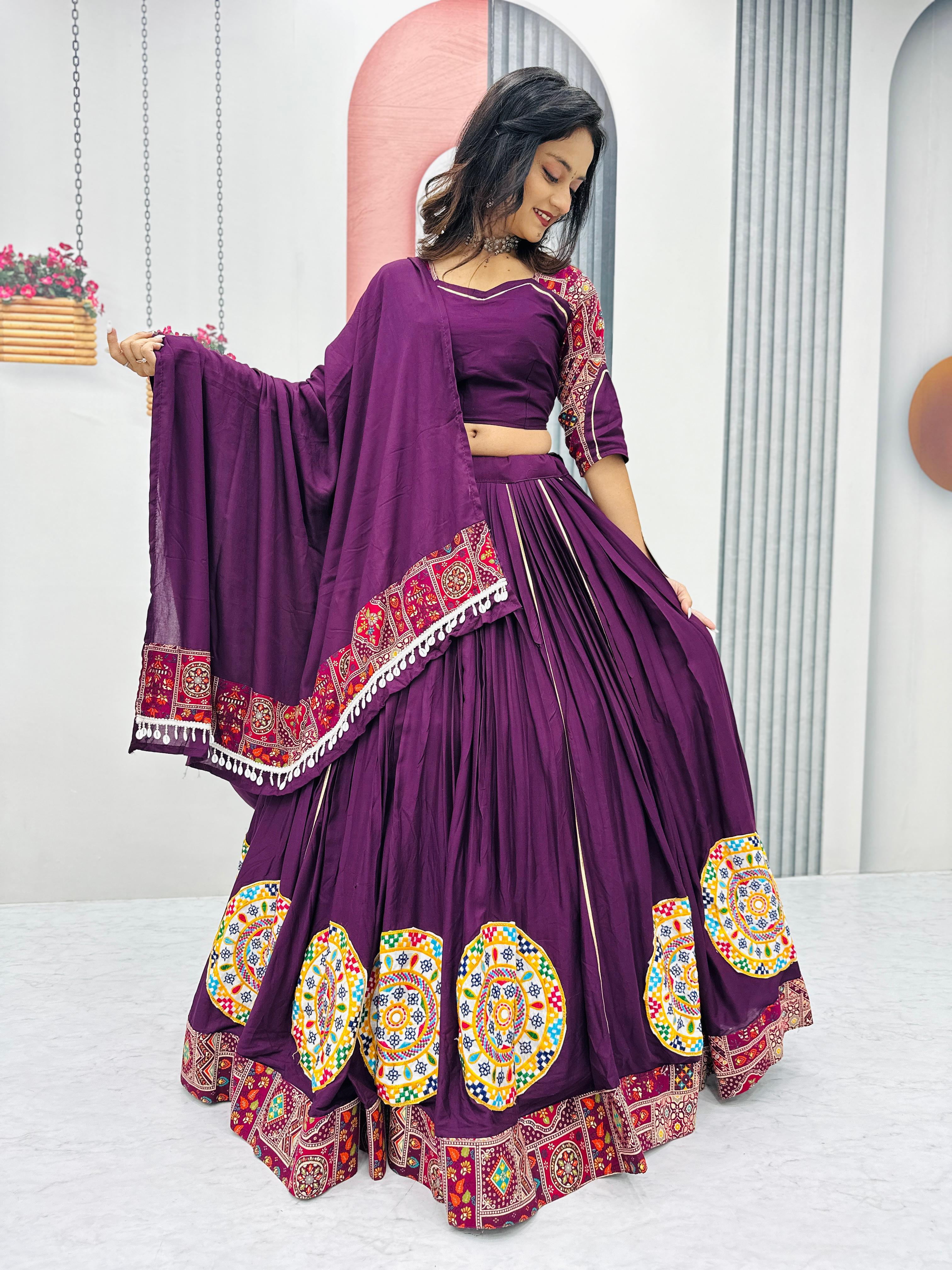 Navratri Look Gamathi Work Wine Color Beautiful Lehenga Choli