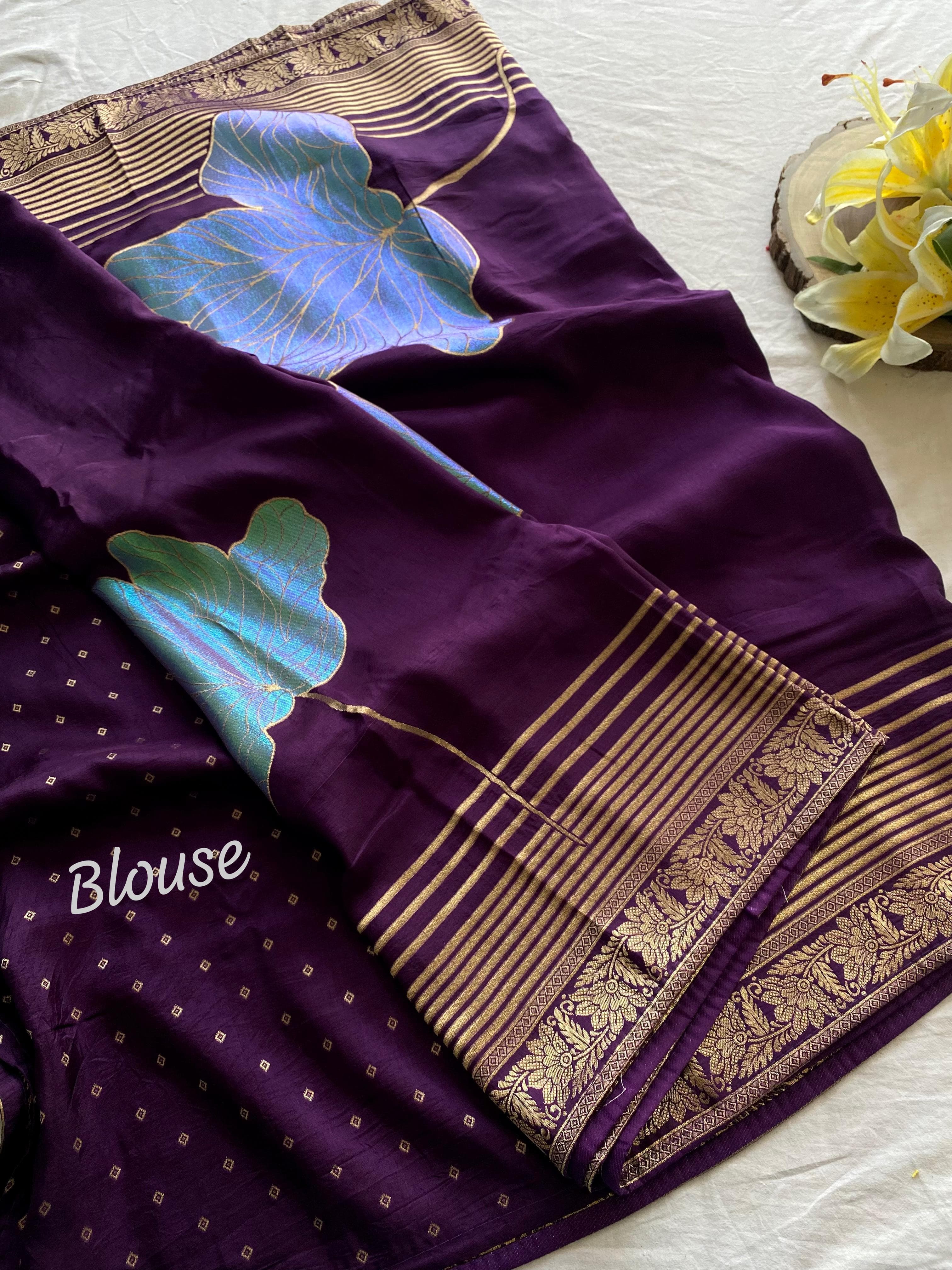 Fantastic Munga Silk Purple Color Saree